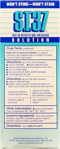 Miniatura 3 de Solución ST.37 – Antiséptico de primeros auxilios/analgésico oral para quemaduras, cortes, abrasiones y cuidado higiénico de la boca, 8 onzas