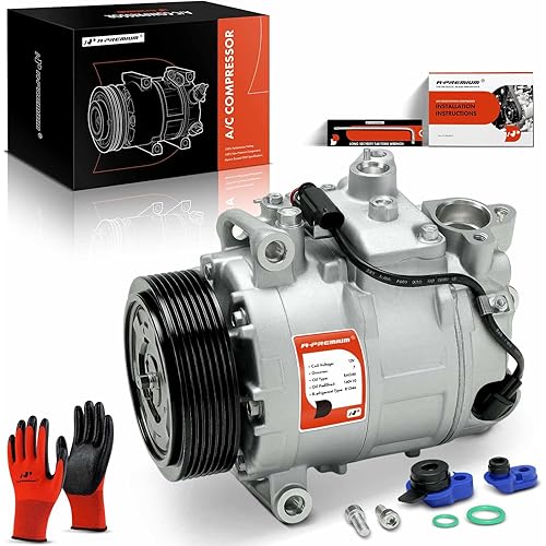 A-Premium A/C Compressor with Clutch for BMW 535i 3.0L 2008-2010, 535i xDrive 2009-2010, 535xi 2008-2008; 7SEU17C, 7 Grooves, Oil Prefilled, Black, Silent Operation