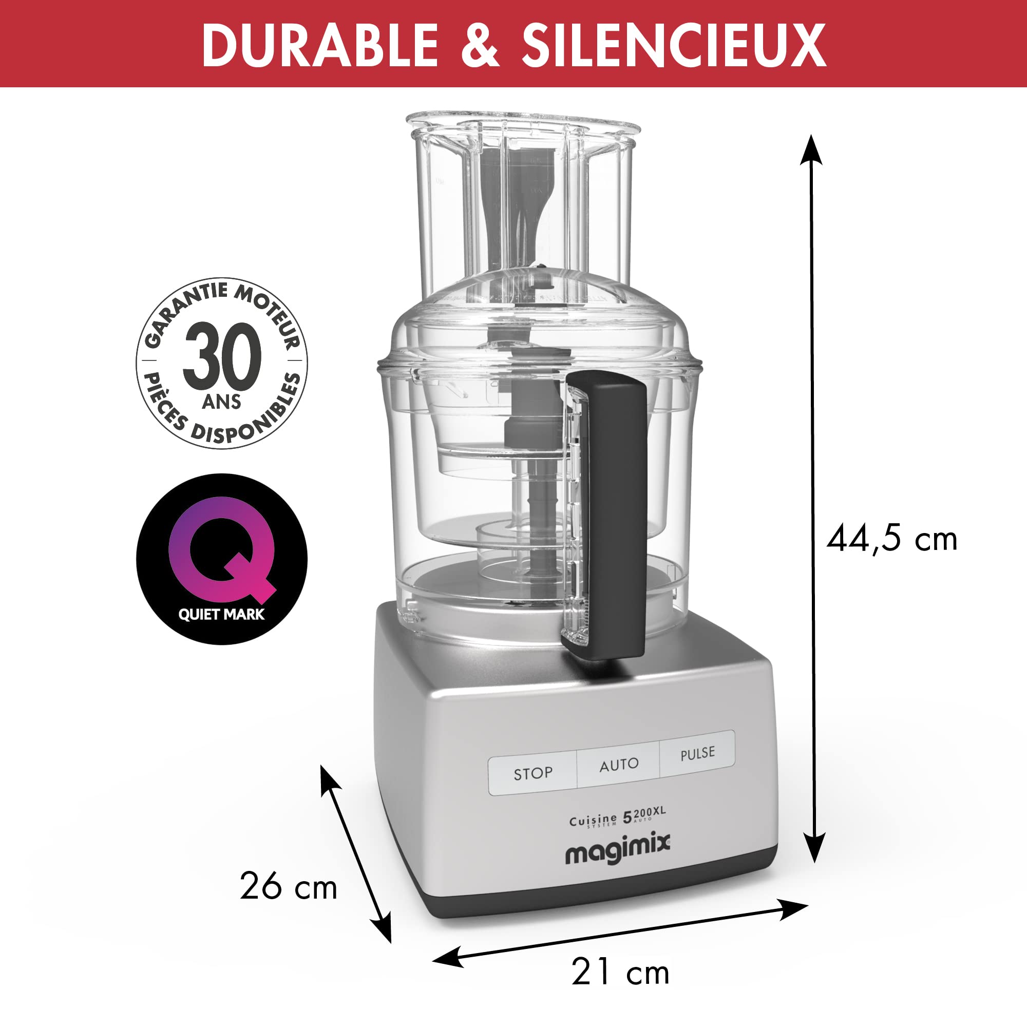 Magimix Robot de Cuisine Multifonction CS 5200 XL - Hachoir, Blender, Presse Agrumes - Bol 3,6L - Fabriqué EN FRANCE - Chrome brillant