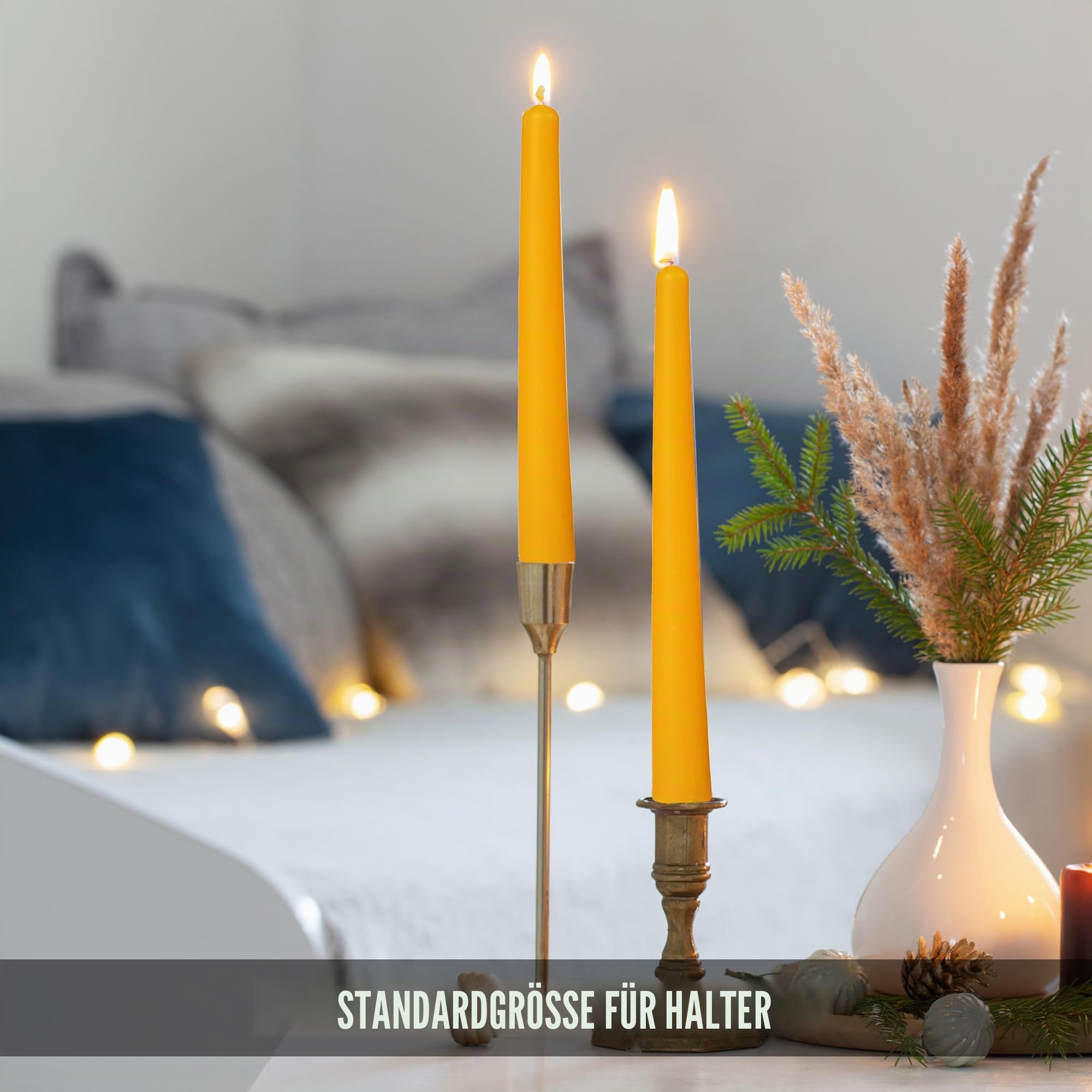 Reines Bienenwachs Stabkerzen Set - Brenndauer von 7 Stunden - 100% Reines Bienenwachs und Baumwoll Docht - Lange Duftfreie Dinnerkerzen - Handgemachtes Geschenk für Kerzenliebhaber (12)