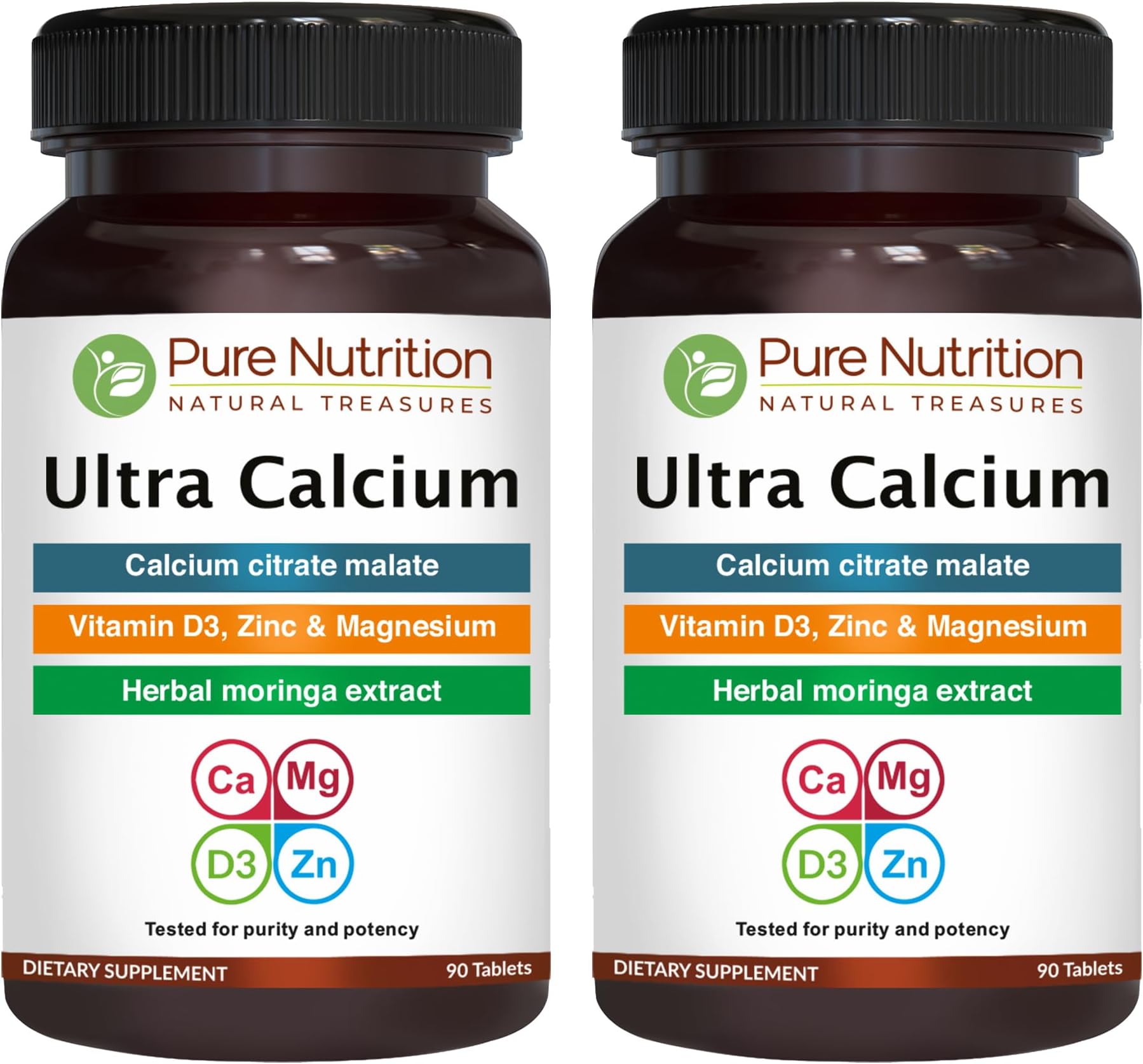 Pure Nutrition Ultra Calcium 1000mg with VIT D3 + K | 180 Tabs (90 X Pack of 2) | Calcium Supplement with Calcium Citrate Malate, VIT D3, K, Moringa Oleifera, Magnesium and Zinc.