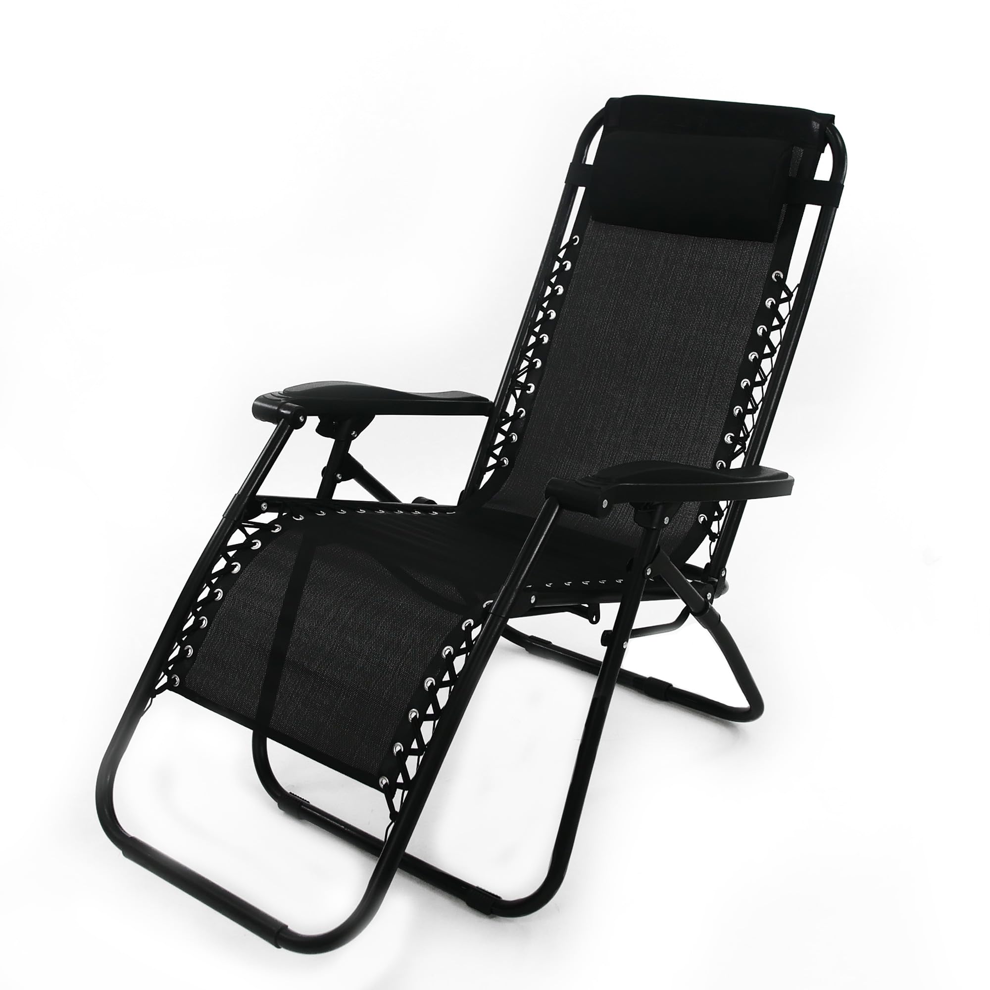 Solterra Black Zero Gravity Chair Reclining Garden Chair Sun Lounger With Headrest (Black)