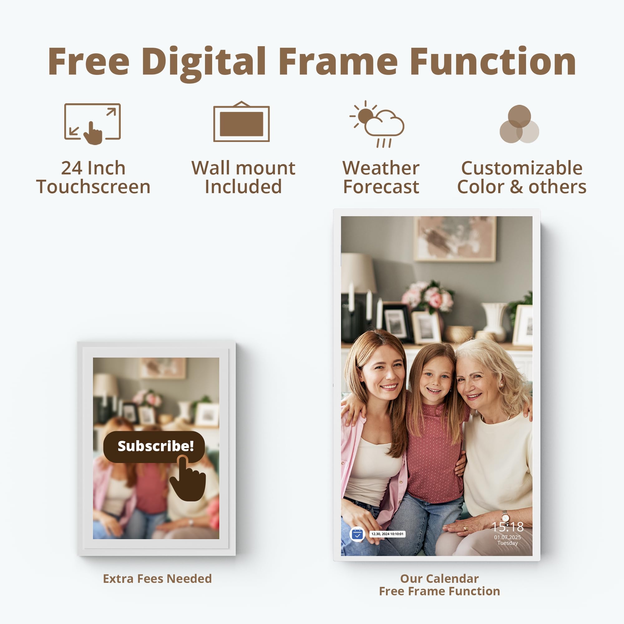 Dragon Touch Calendario, calendario digitale 2025 da 24 pollici, planner da parete per la famiglia, touchscreen interattivo Full HD 1080p, grafico intelligente delle faccende e organizzazione