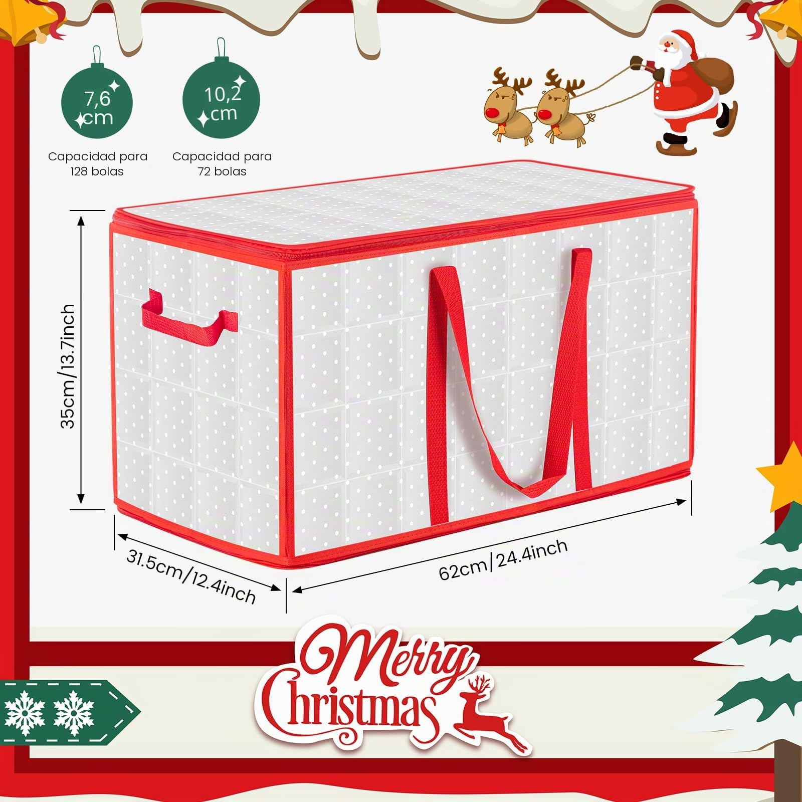 Caja Bolas Navidad 128 Compartimentos Caja para Guardar Organizador Caja Almacenaje Bolas de Navidad
