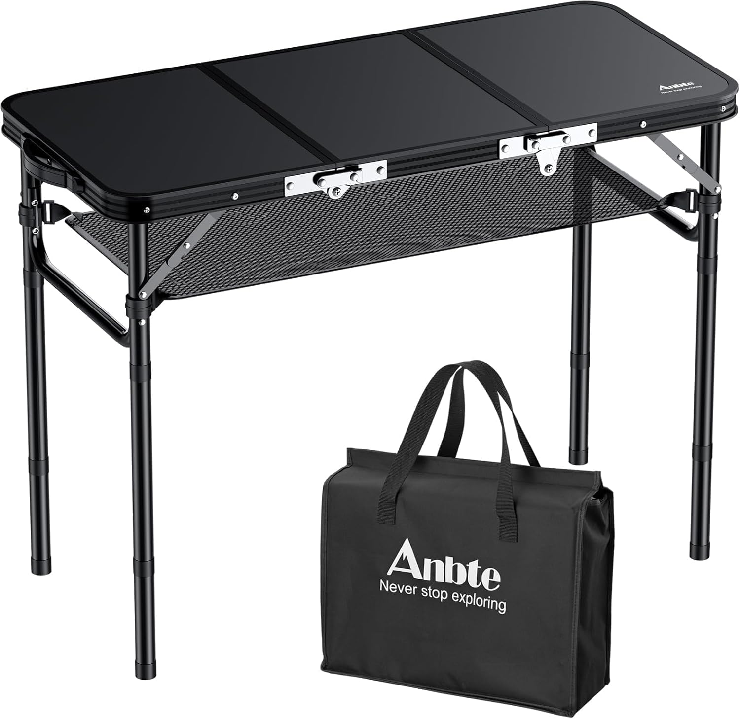 Folding Camping Table with Storage Net, 3ft Camping Table Aluminum Folding Table with 3 Adjustable Height Max 27.5 Inch Picnic Table Portable Table for Outdoor Backyard BBQ, Pure Black Folding Camping Table with Storage Net, 3ft Camping Table Aluminum Folding Table with 3 Adjustable Height Max 27.5 Inch Picnic Table Portable Table for Outdoor Backyard BBQ, Pure Black