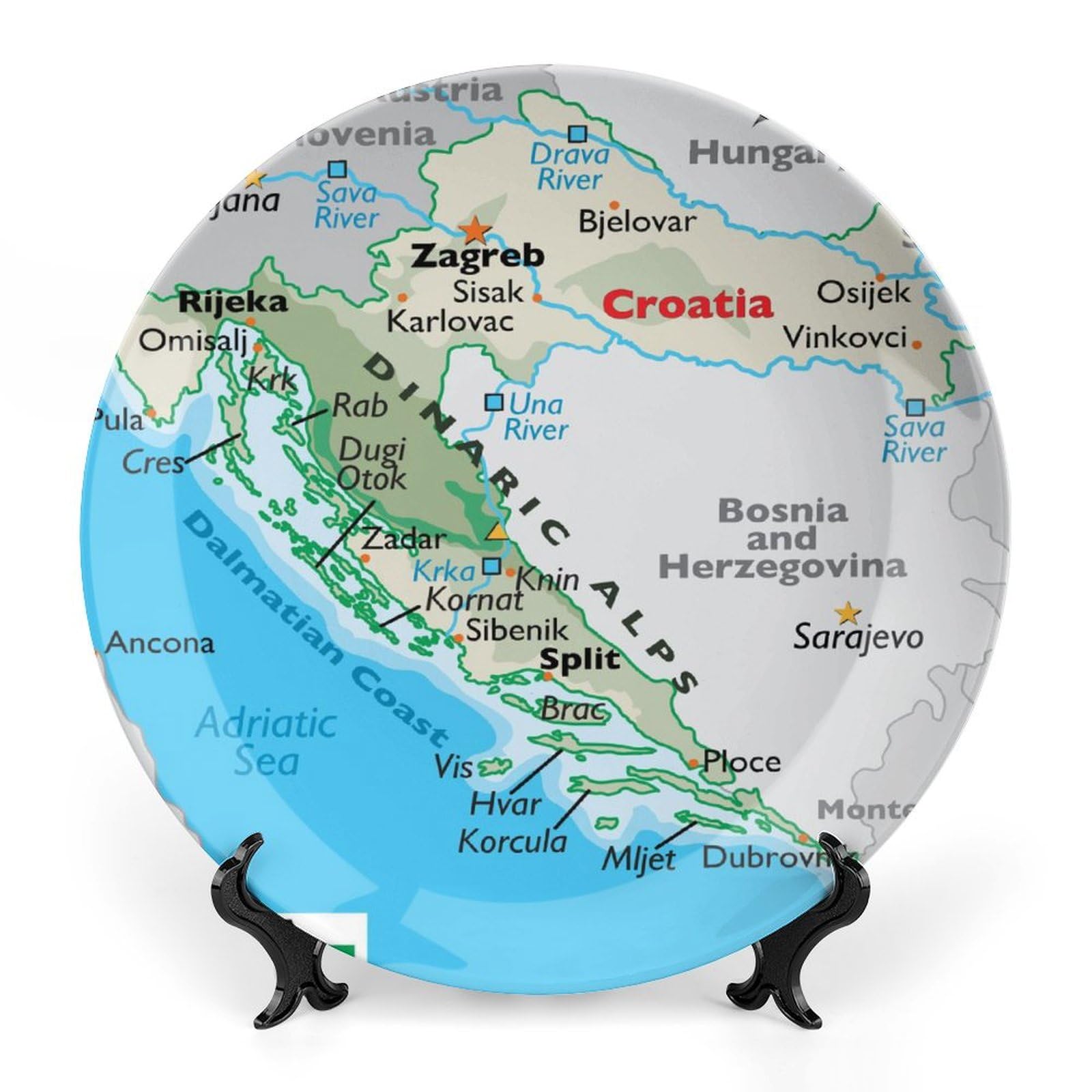Cuba Map Bone China Decorative Plate - Ceramic Wall Art With Display Stand