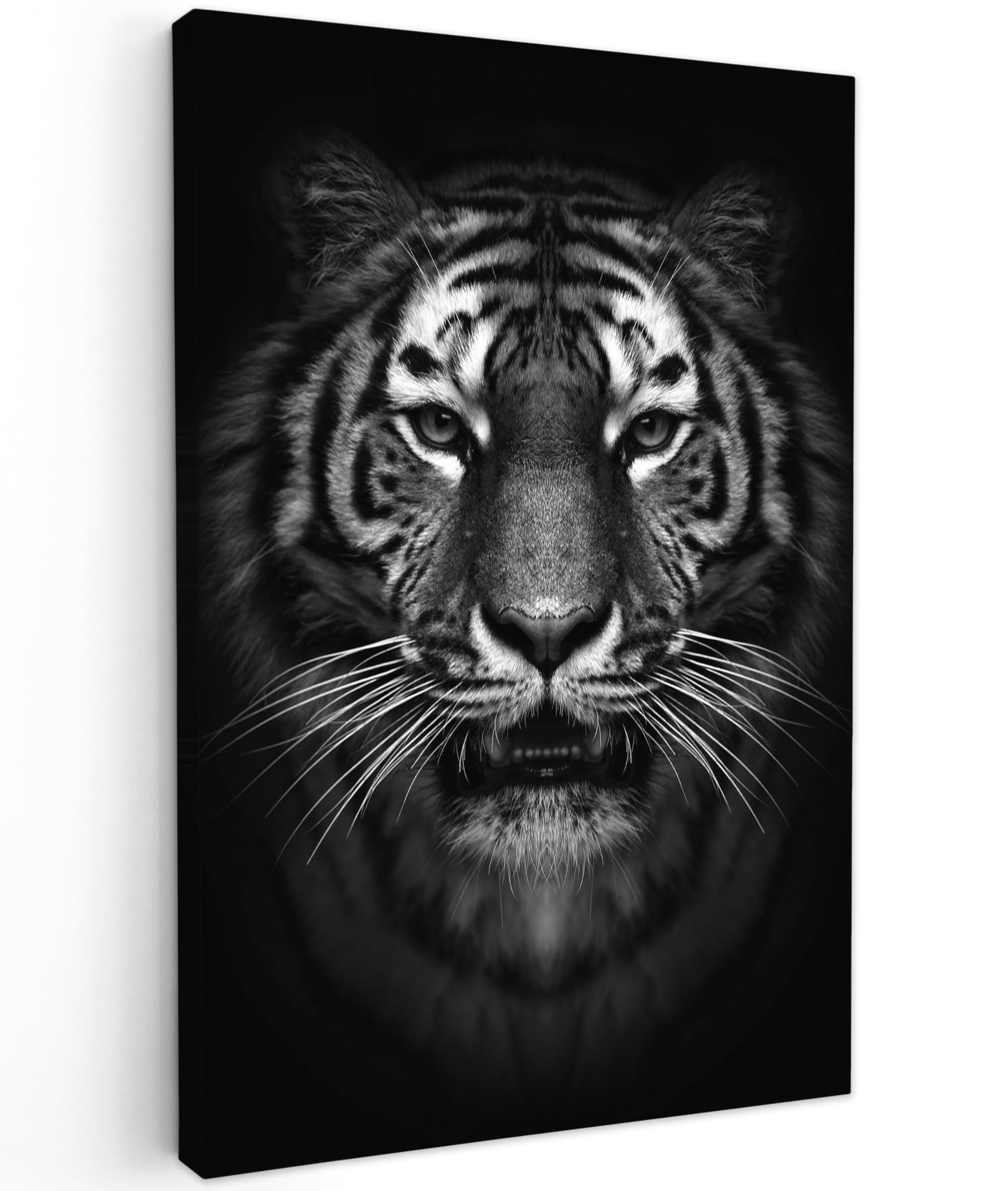 MuchoWow© Quadro su Tela Stampe da Parete Quadri Cucina Camera da Letto | 80x120 cm - Dipinto Arredamento Casa Tigre - Animali - Nero - Bianco - Ritratto - Animali selvatici
