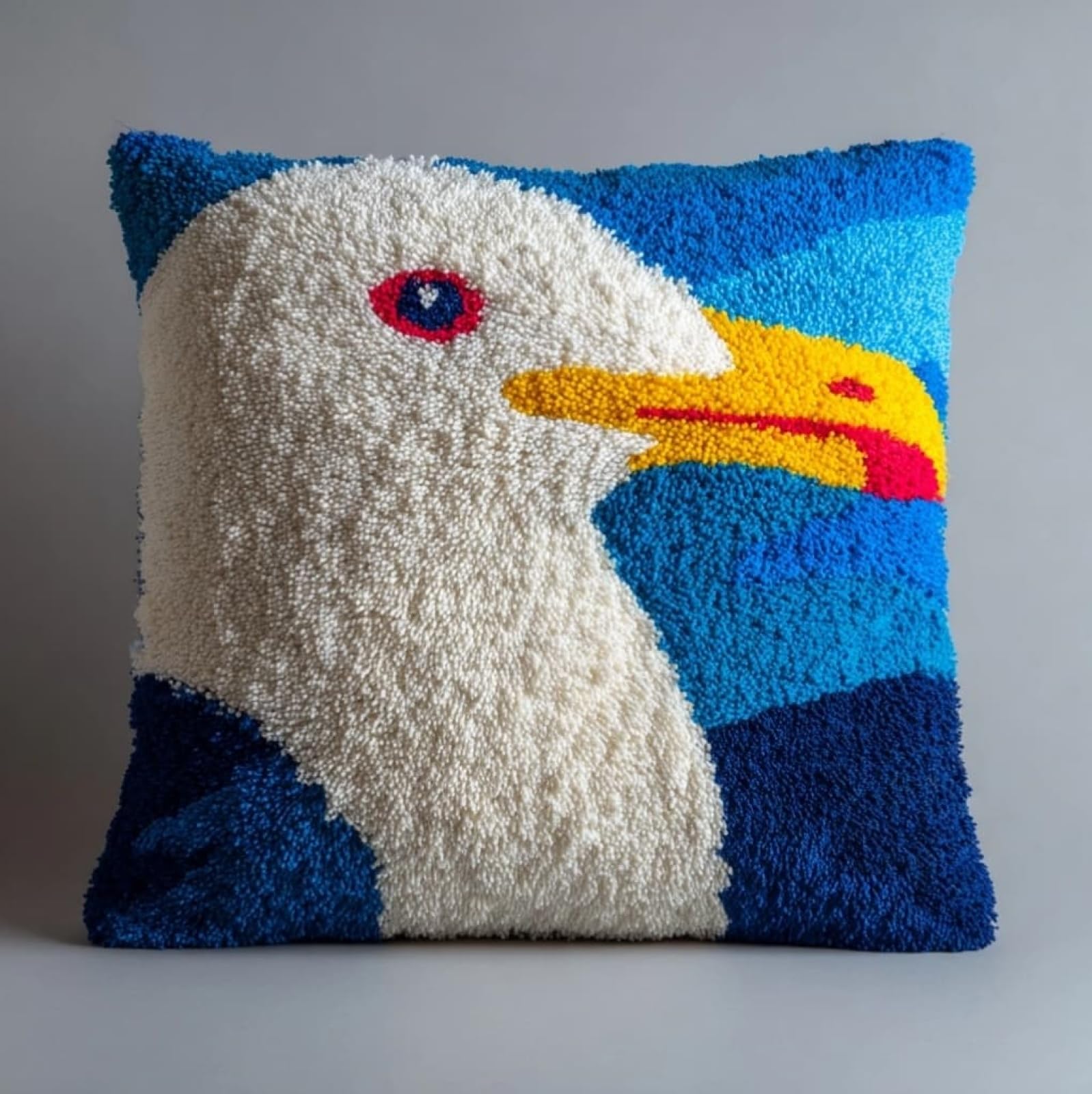 AxiangziK Pre-Printed Latch Hook Cushion Kits,Seagull 43x43cm Latch Hook Kits for Adults Beginners Handmade Cushion Sofa Bedroom Decor Craft Gifts