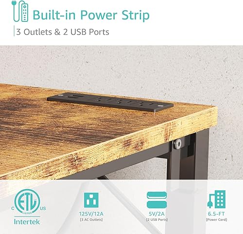 Miniatura 12 de Lufeiya Escritorio para computadora de 40 pulgadas con toma de corriente, mesa de estudio para adolescentes de 39 pulgadas, escritorio de trabajo en