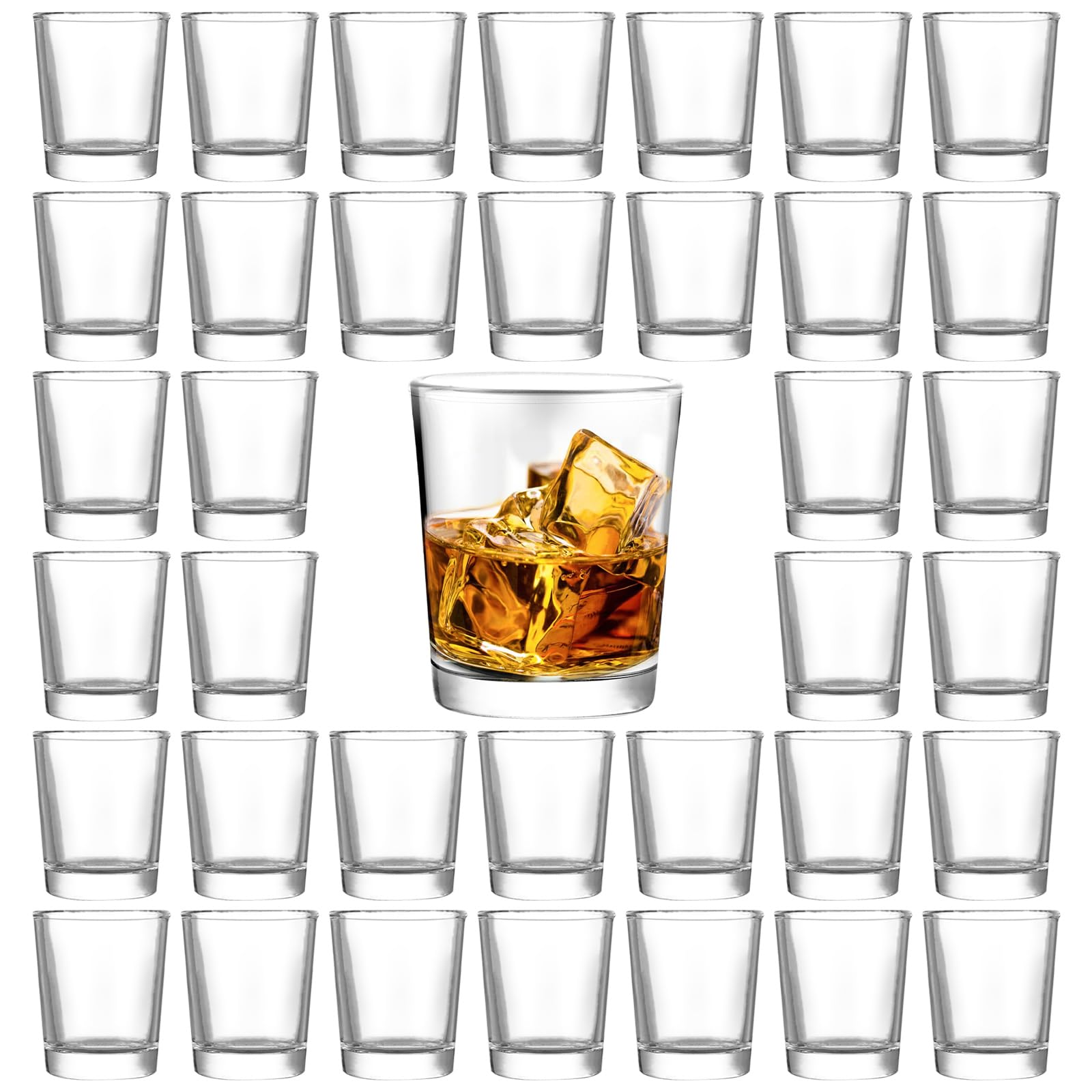 Ensemble de 36 verres à shot, verre à shot classique de 25 ml avec base épaisse, ensemble rond de tasses à shot transparentes pour cocktail, vodka, whisky