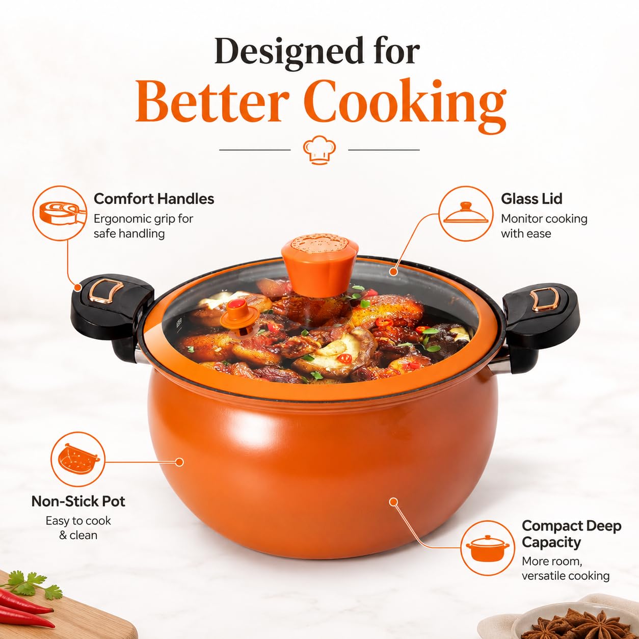 Non Stick Enamel Cast Iron Micro Pressure Cooker 8L Garnek ze szklaną pokrywką do indukcji gazu, szybko gotujący głęboki rondel do domowej kuchni
