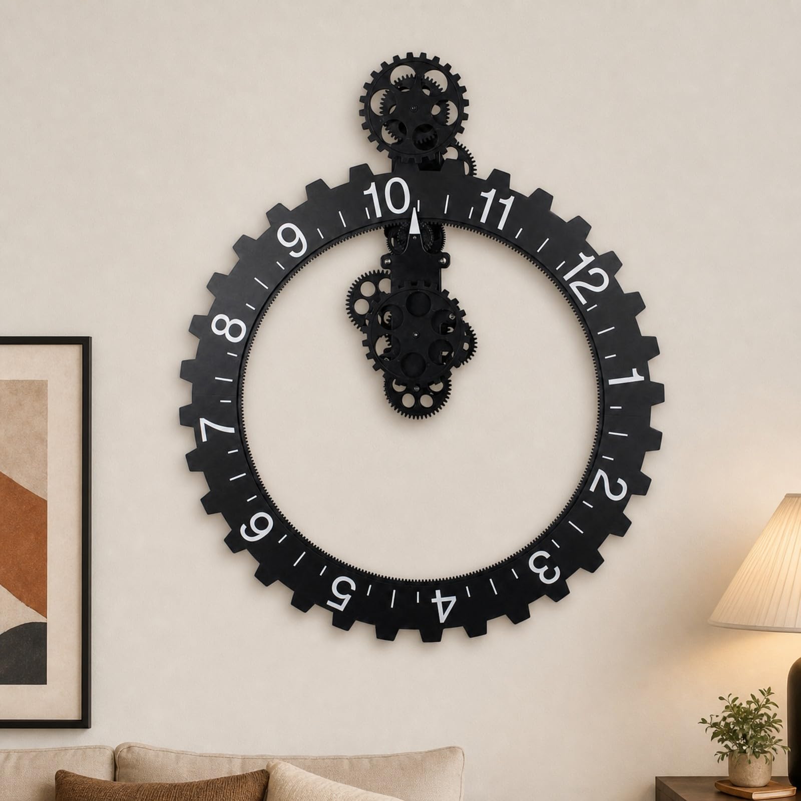 Orologio con Ingranaggi Retro | Quadrante Nero e Bianco, Orologio da Parete Industriale, Grande, per Soggiorno, Caffè
