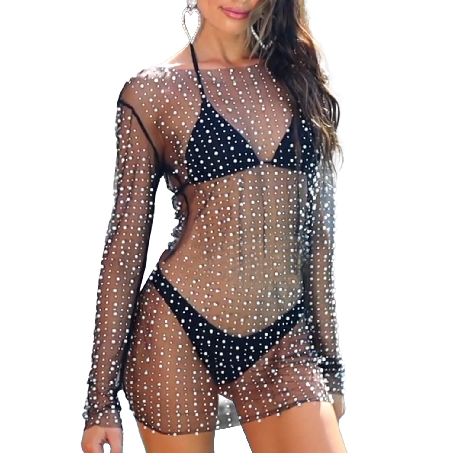 Vestido de malla de perlas para cubrir el bikini con comodidad y elegancia 7
