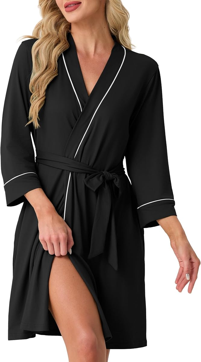 Womens Robe Knee Length Soft Knit Bathrobe S-2XL