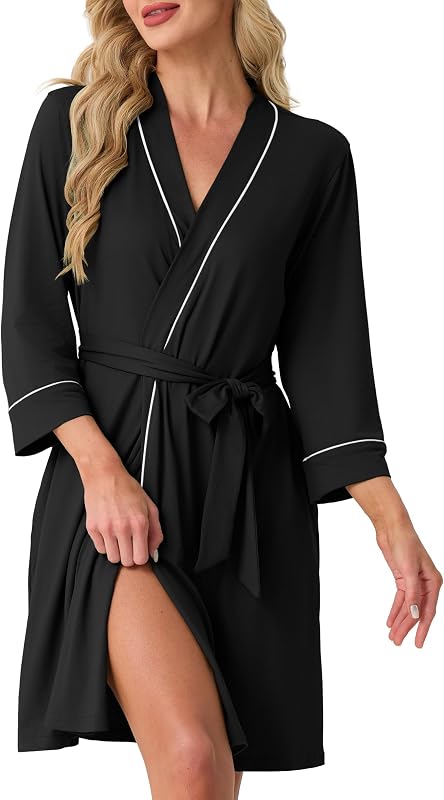 Womens Robe Knee Length Soft Knit Bathrobe S-2XL