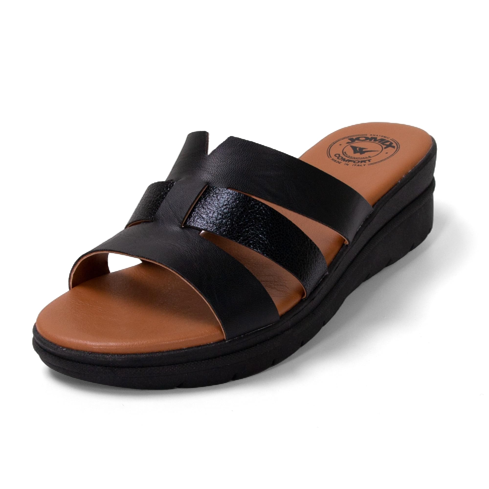 JOMIX Sandalias de mujer de verano con cuña, sin correa, bandas múltiples suaves, plantilla amortiguada, suela antideslizante ligera y flexible, fabricadas en Italia