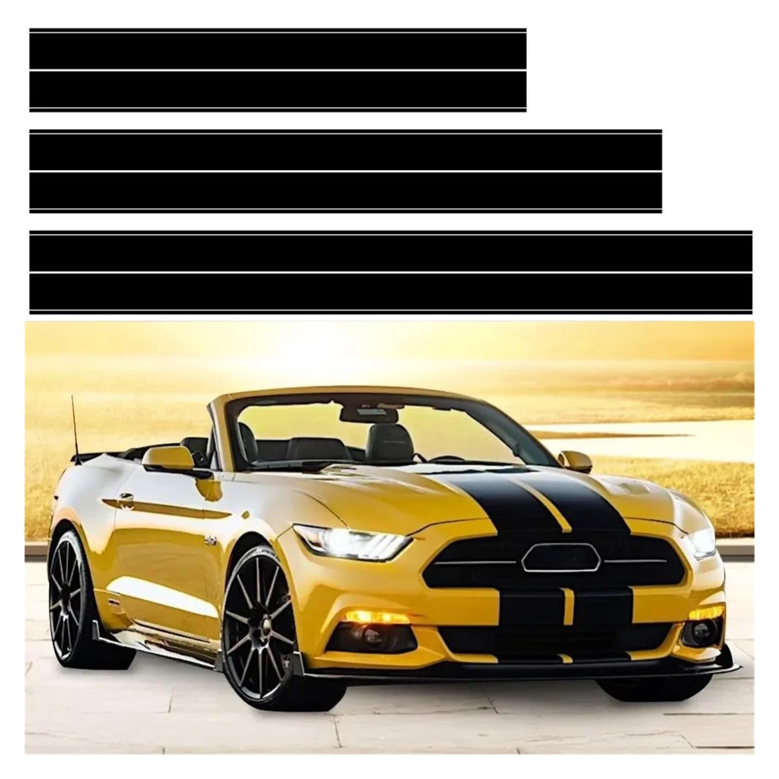 Maska, dach, tył, modne, wyścigowe paski, kompatybilne z Mustangiem GT, Camaro, Chargerem, Durango, 3 sztuki, akcesoria samochodowe w stylu nadwozia(Black)