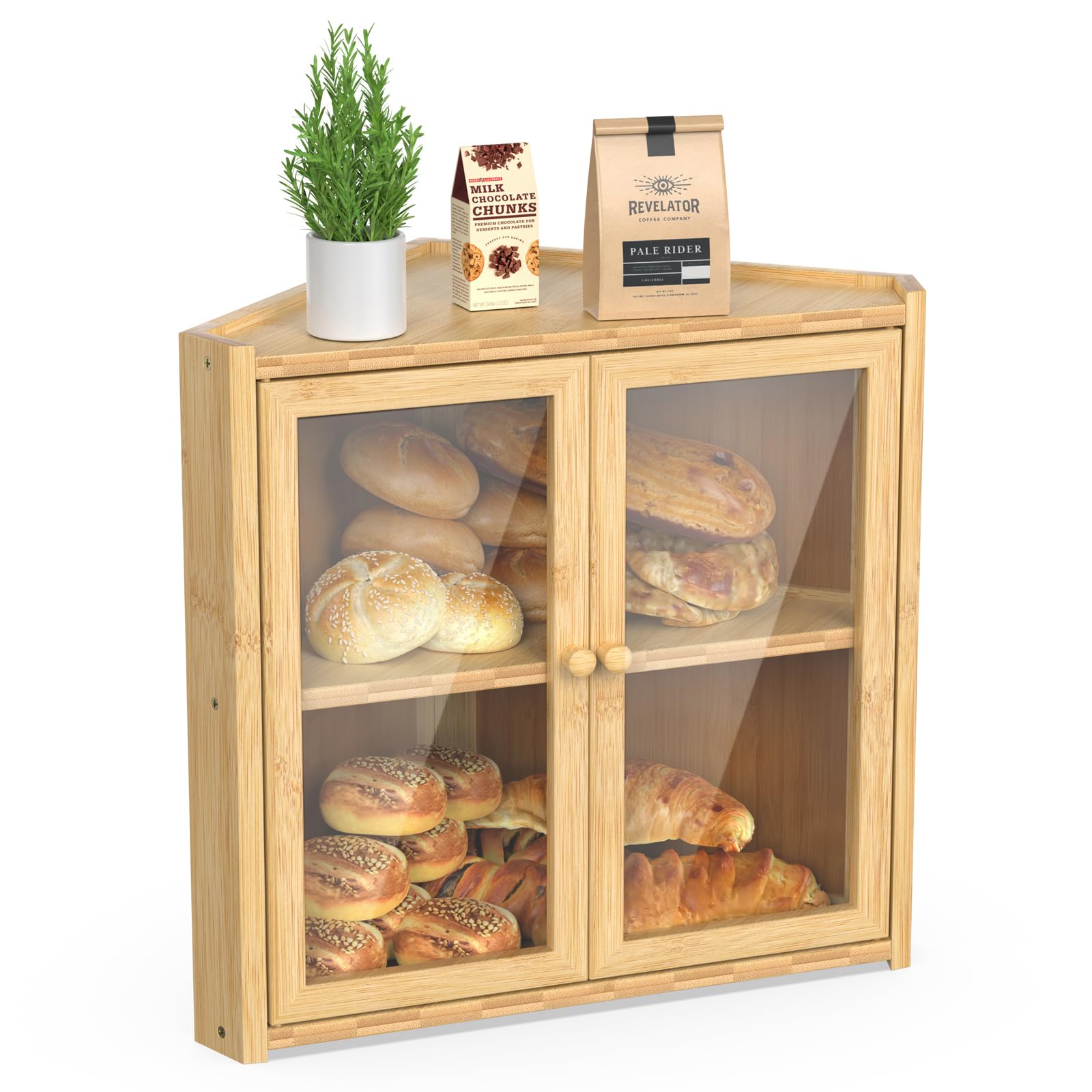 Amazon.com: BAMBANG Corner Bread Box for Kitchen Countertop