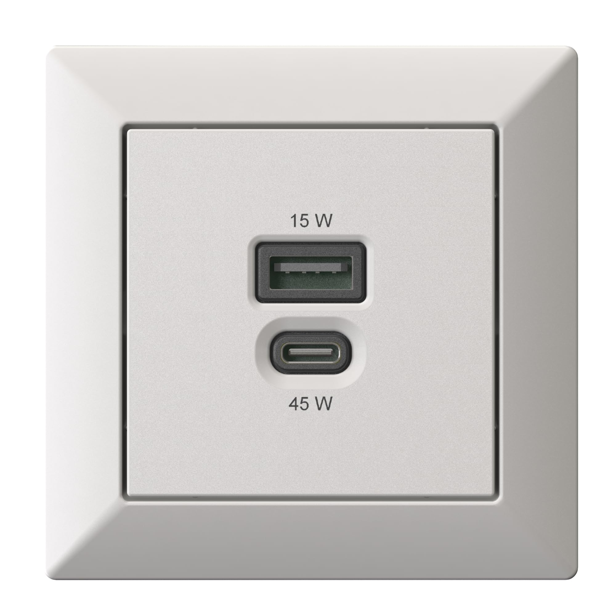 Podtynkowa stacja ładująca USB, USB-C 45 W + ładowarka USB-A 15 W, biała matowa