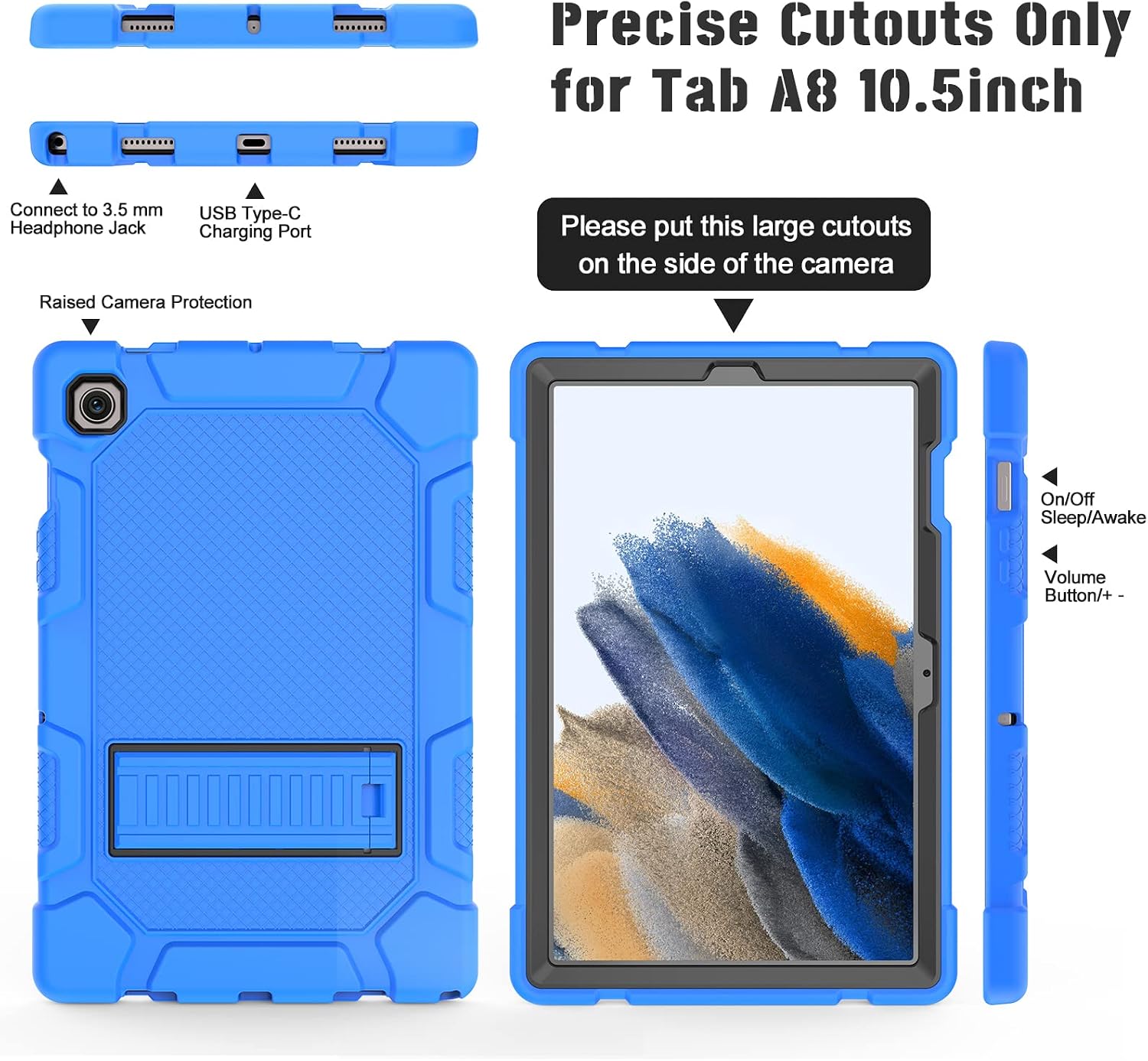 Galaxy Tab A8 10.5 Case with Kickstand, Hybrid Shockproof Rugged Cover for Samsung A8 Tablet Case 10.5 Inch (SM-X200/X205/X207), Blue+Black image 4