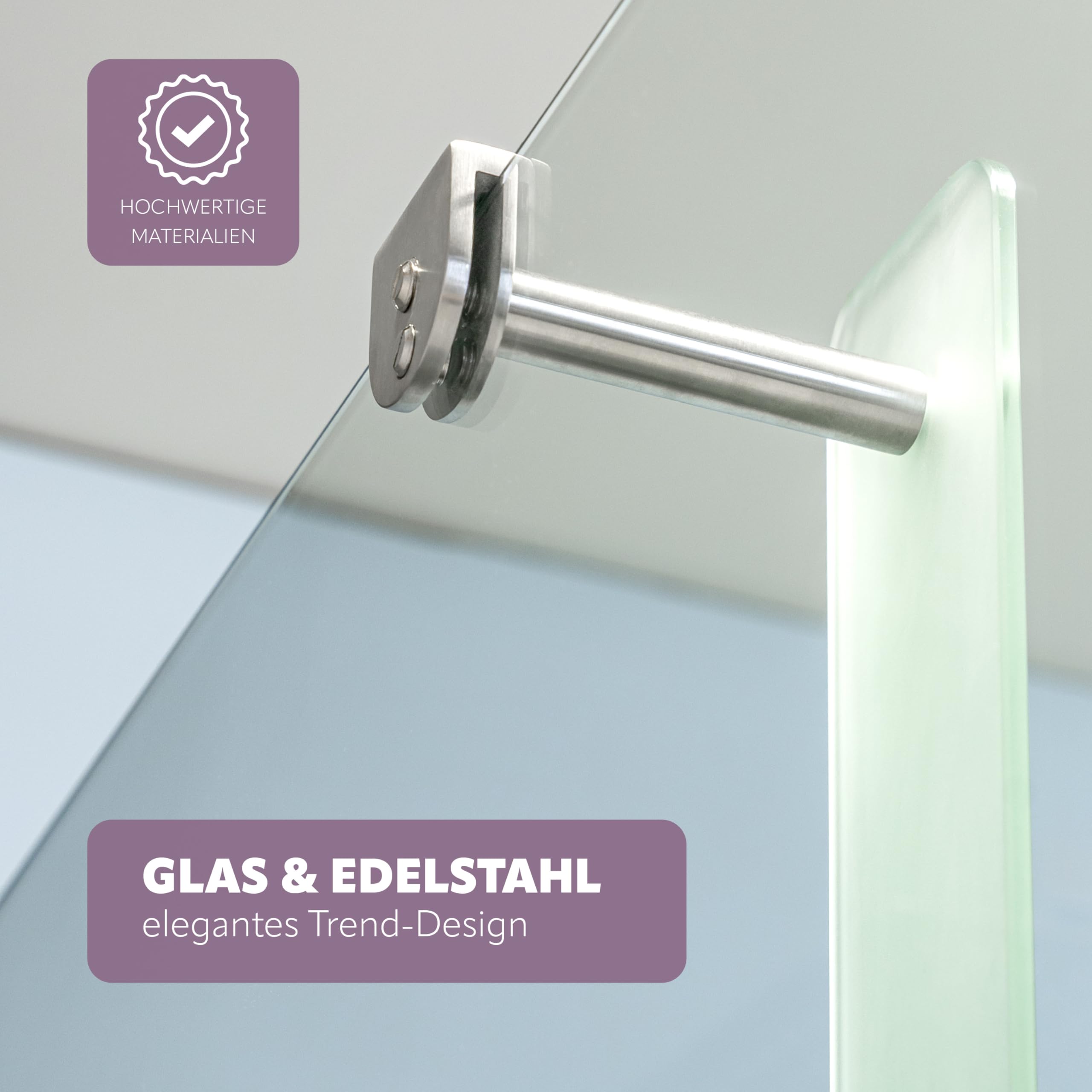 bremermann Bad-Serie Piazza - Glashandtuchhalter 2in1, zur Wandmontage oder Anbringung an der Glasduschwand, 6 zusätzliche Haken, passend für Handtücher und Gästetücher, aus Glas und Edelstahl, matt
