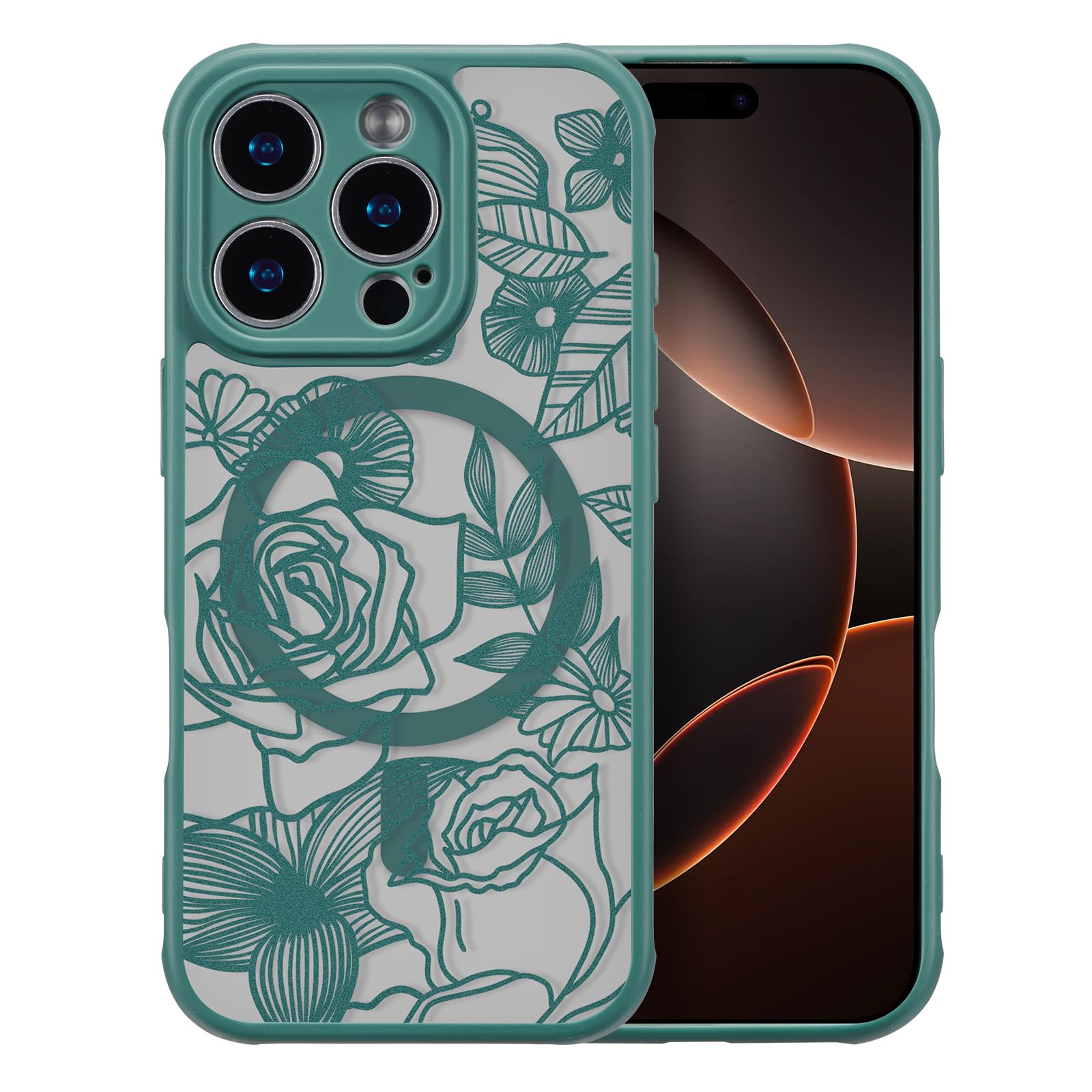 XIZYO Magnetic Case for iPhone 16 Pro Floral Rose Cute Phone Case [Compatible with Magsafe] for Women Girls Aesthetic Pattern Slim TPU Shockproof