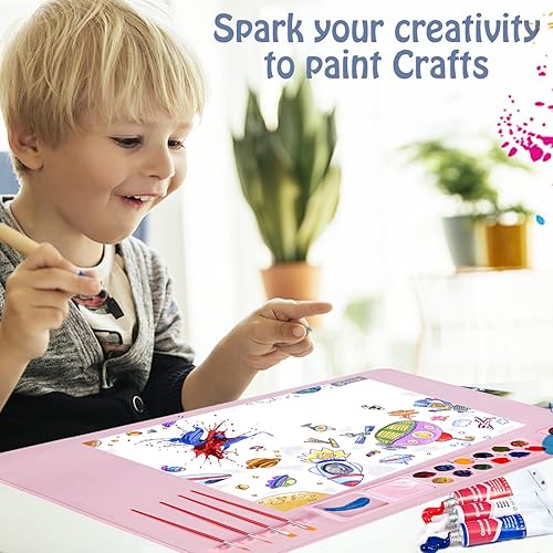 Miniatura 5 de Tapete de pintura de silicona, kit de estaciones de pintura 1 delantal, 1 par de sobremanga, 20 pinceles de pieza alfombrillas de silicona para