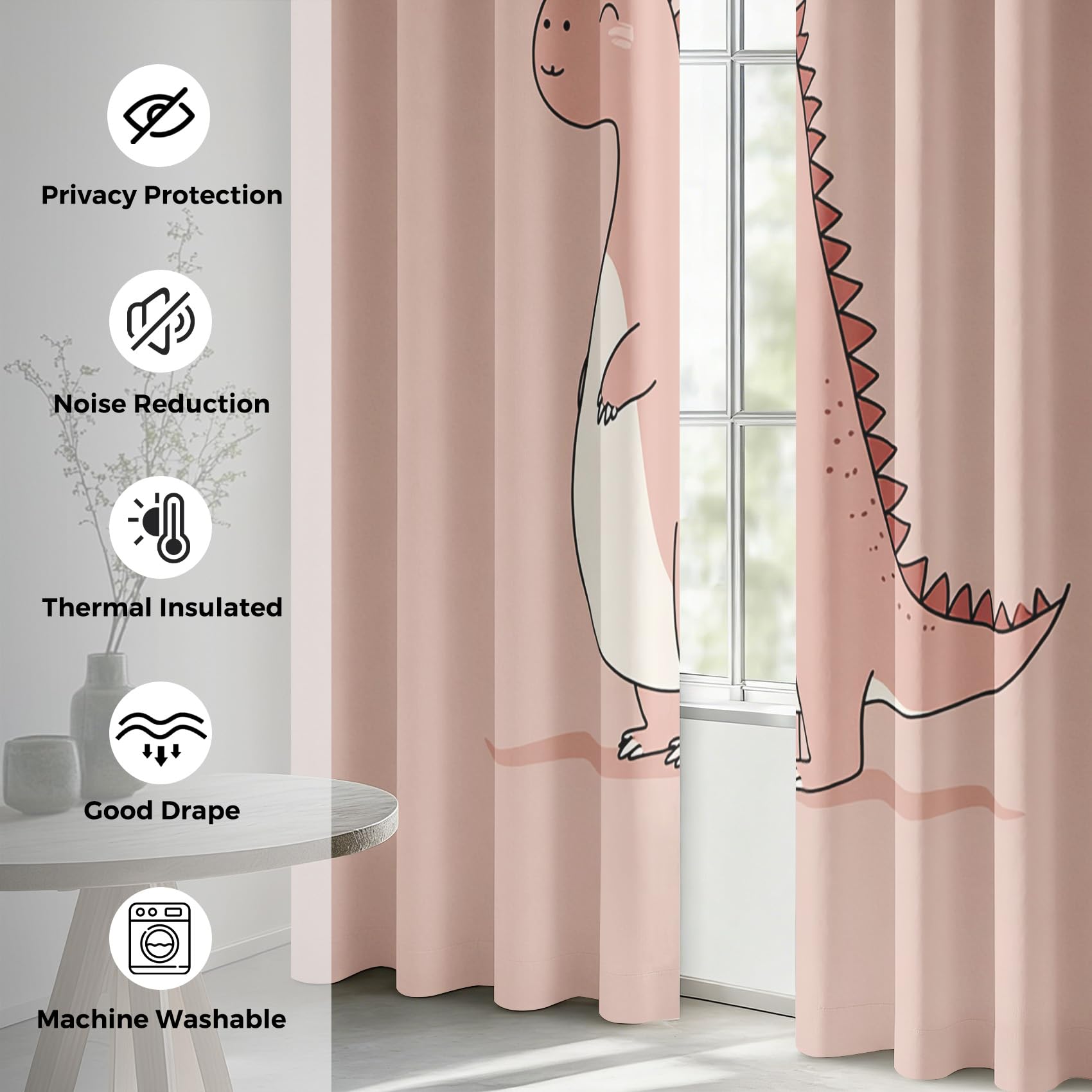 Générique Lot de 2 Rideaux Dinosaure Mignon 140x260 cm (LxH)
