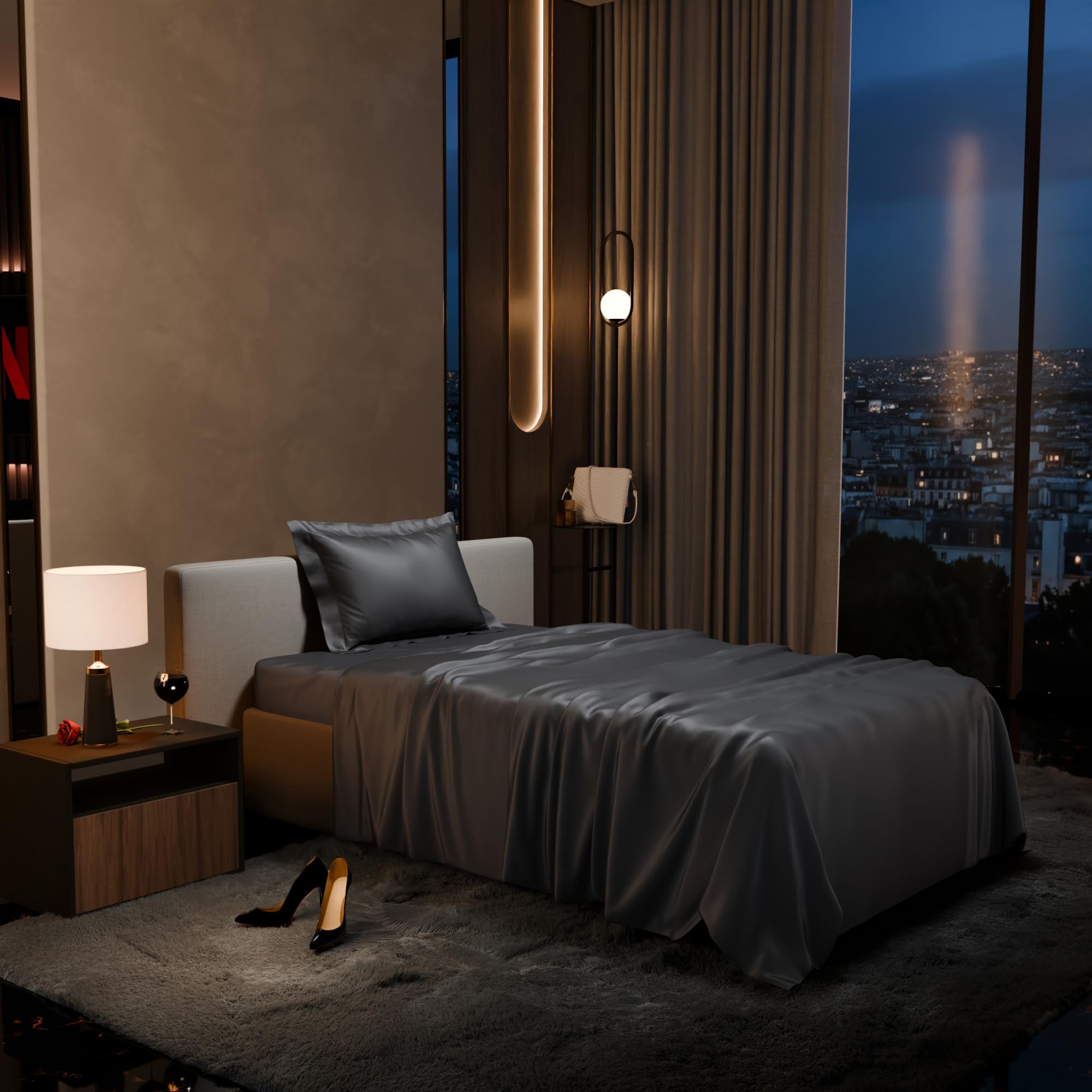 Stoa Paris Single Bedsheet with 1 Pillow Cover, 300TC UltraSatin Premium Bedding Set, Home Decor, Wedding Gift for Couples, Housewarming, Anniversary, Date Night - Twilight Embrace