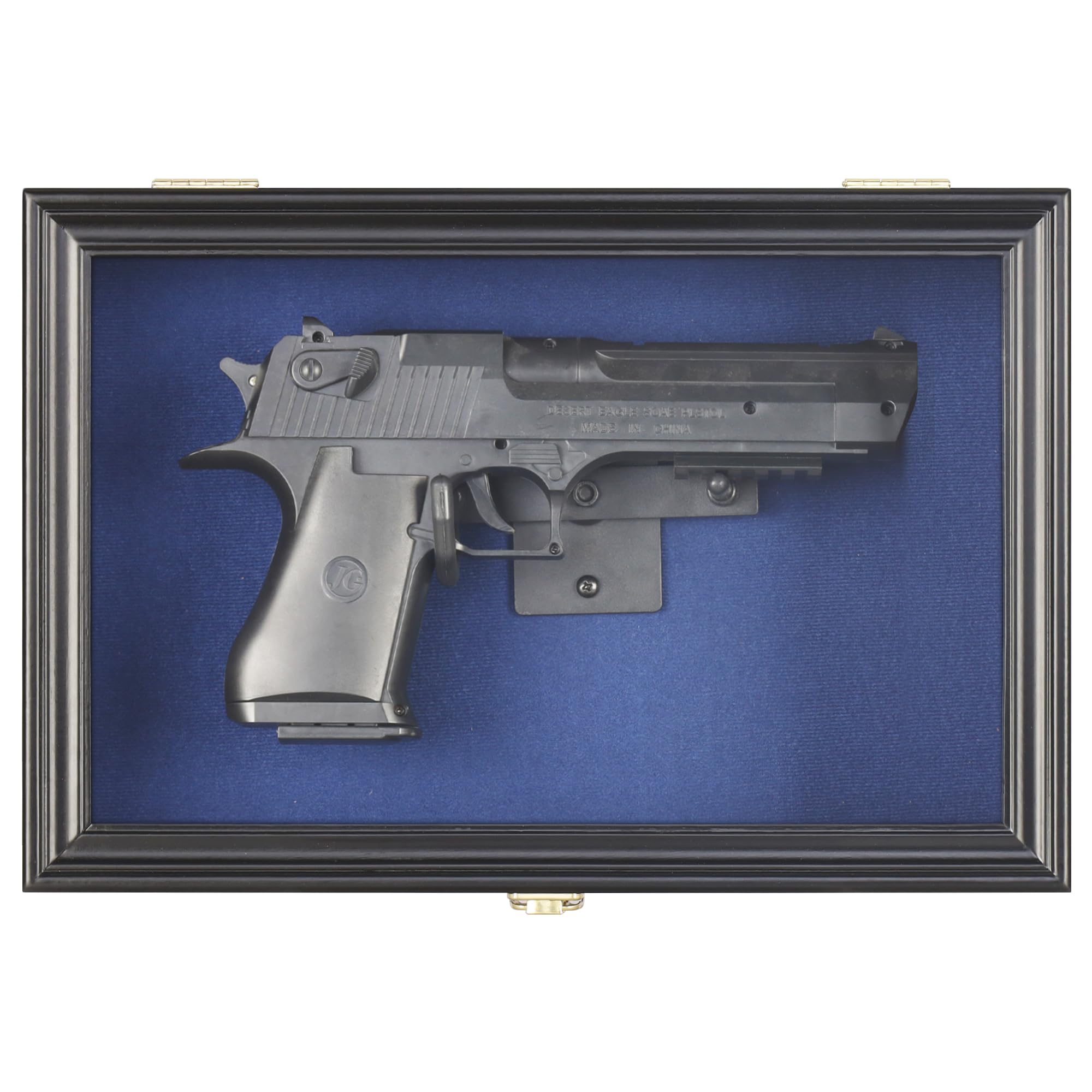 Single Handgun Pistol Revolver Gun Display Case Wall Mount Lockable Blue Felt Cabinet Acrylic Door Gun Shadow Box Stand Rack Holder (Black)