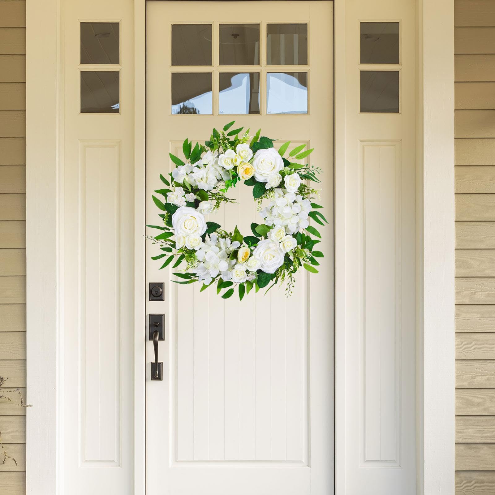 Milageto Ghirlanda Porta Anteriore Artificiale Decorazione Ornamento Sospeso Primavera Tessuto Pp Riutilizzabile Centrotavola Adatta per, Bianco