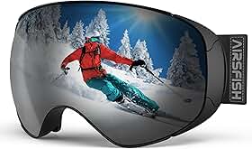 Ski Goggles, Magnetic Side-Clip Snowboard Goggles Over Glasses -OTG Anti Fog 100% UV 400 Protection