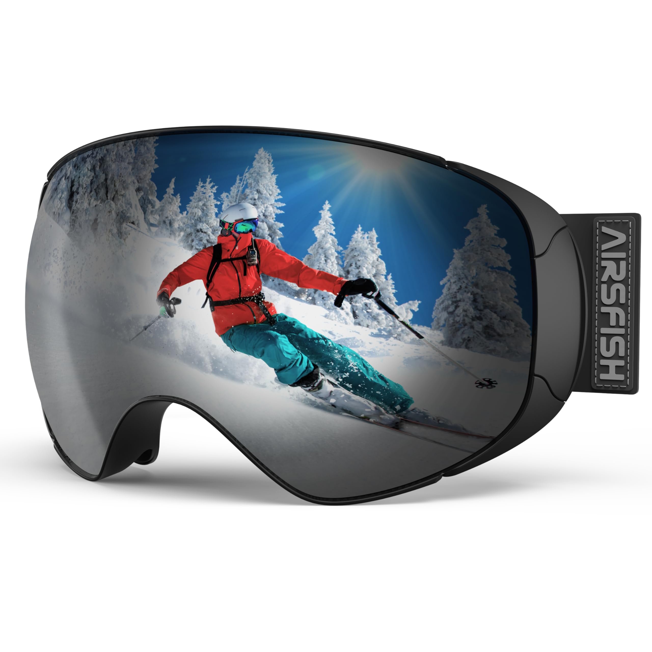 Photo 1 of AirsFish Ski Goggles, Magnetic Side-Clip Snowboard Goggles Over Glasses -OTG Anti Fog 100% UV 400 Protection for Men Women Youth- Blue