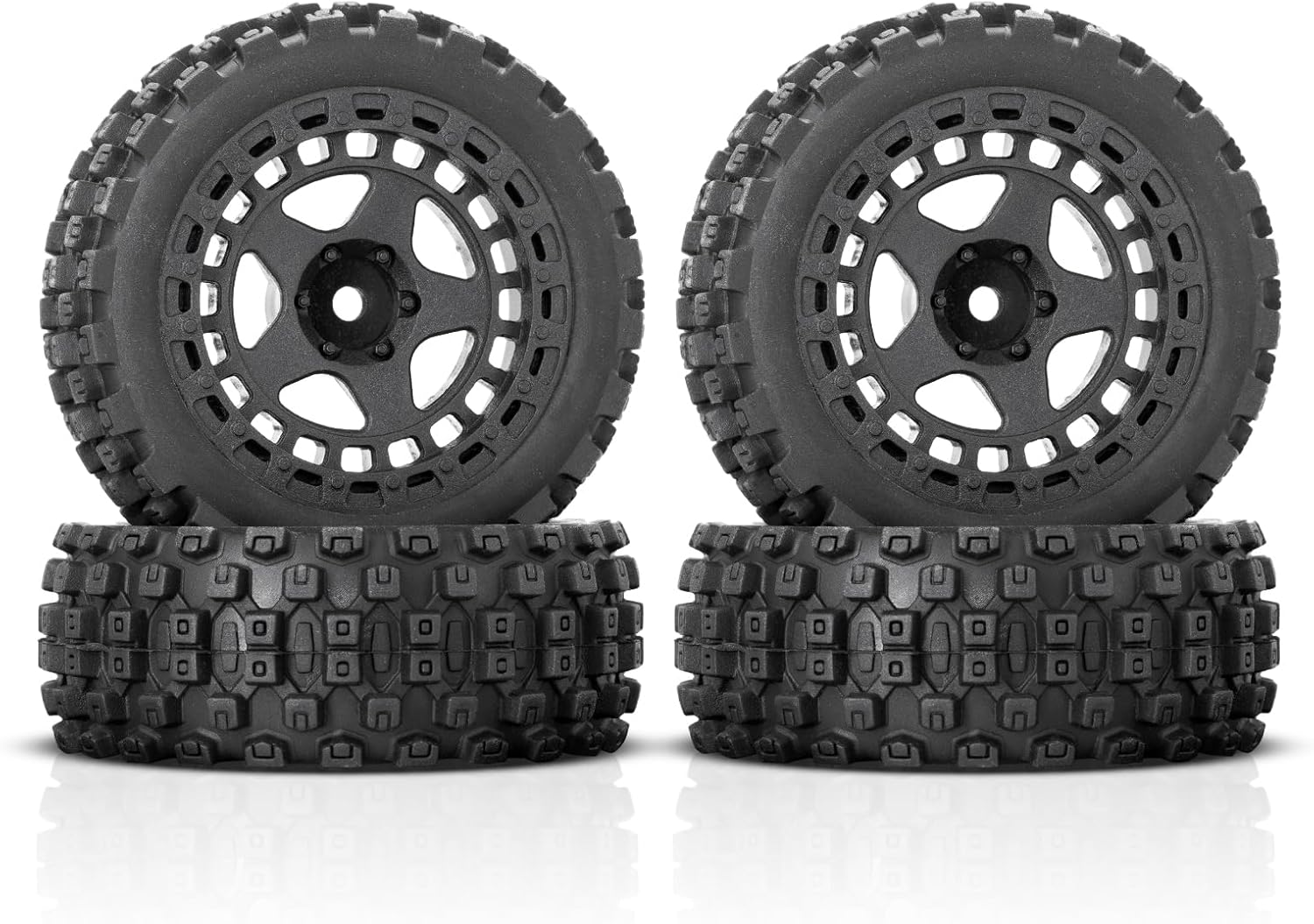 4Pcs RC Buggy Wheels and Tires Set for 1/18 Typhon Grom RC Crawler Car Upgrade Part(Black)