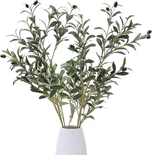 Heleze 39 Inch Artificial Olive Branches 2PCS Faux Greenery Stems 222 Leaves 12 Fruits for Vase Home Office Decor