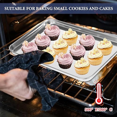 Miniatura 4 de 16 bandejas para hornear de acero inoxidable, bandejas de metal pequeñas, bandejas rectangulares profesionales para horno, horno y tostadora, (9.1 x