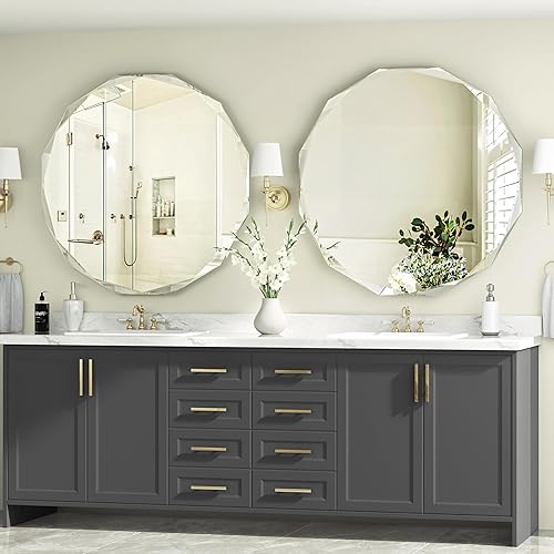 Miniatura 28 de Espejos de baño para sobre el fregadero, espejos redondos sin marco para pared, espejo de baño biselado de 20 x 20 pulgadas, espejo circular