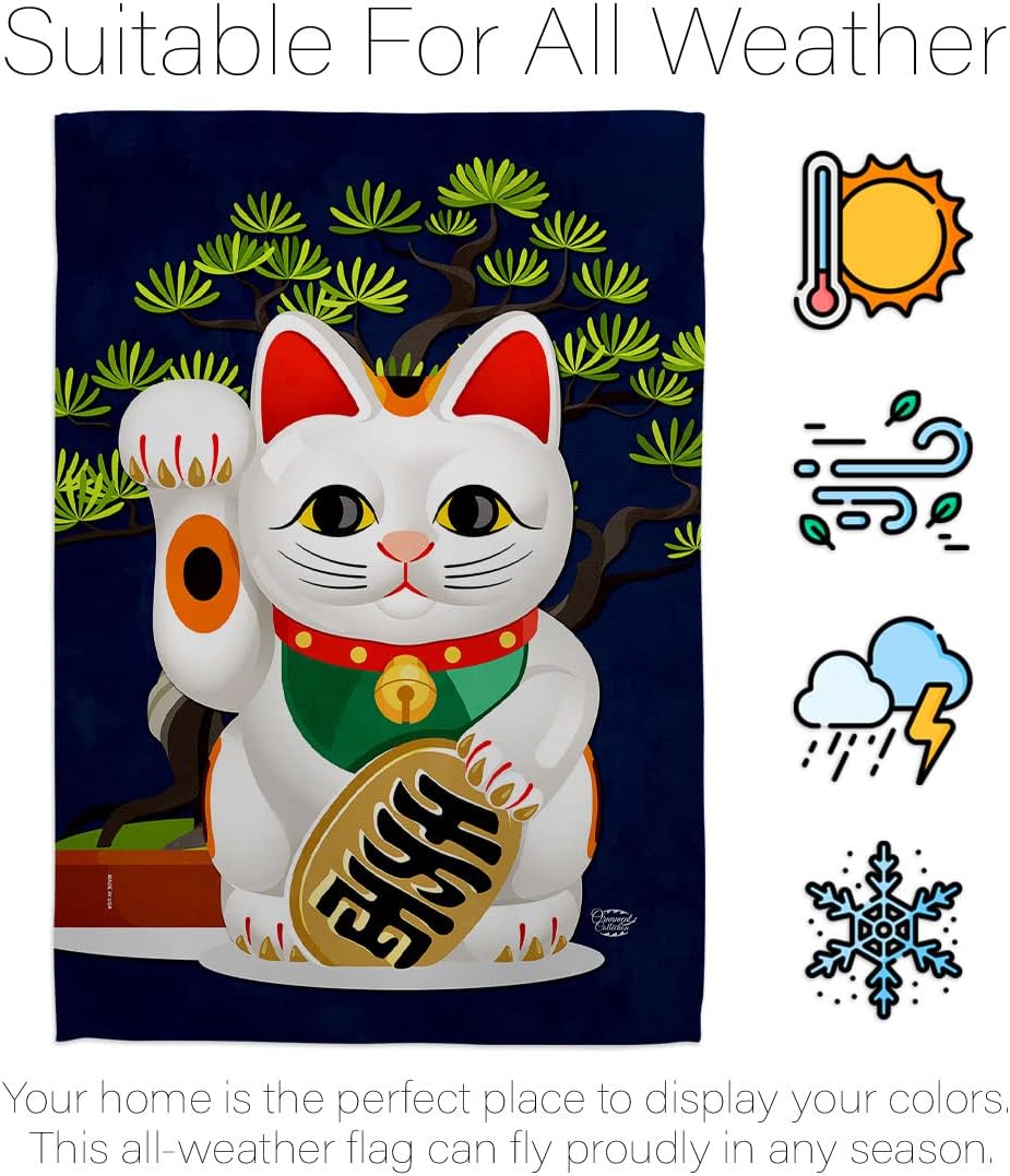 Fortune Cat Garden House Flag Set Interests Fantasy Magical Fairy Mermaid Unicorn Dinosaur Hobbies Leisure Activity Decoration Banner Small Yard Gift Double-Sided, Made in USA