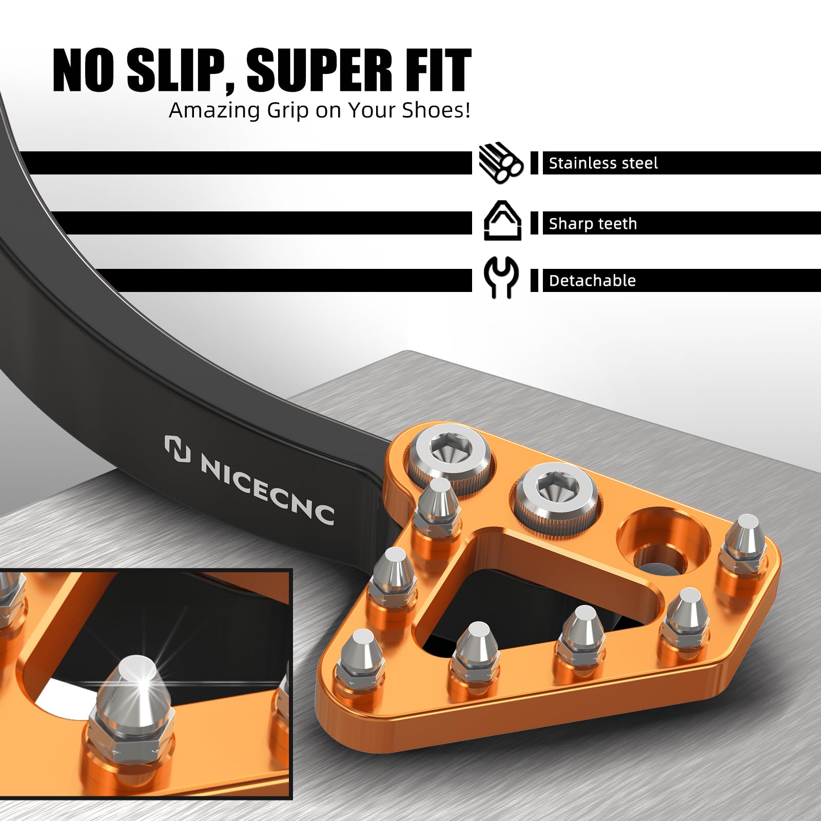 NICECNC Hinterradbremshebel mit verdicktem vergrößertem Anti-Rutsch Pedal Compatible with Husqvarna 701 Enduro 2016-2019, Compatible with 690 Enduro R 2011-2018, Aluminium,Siehe Passform,Orange