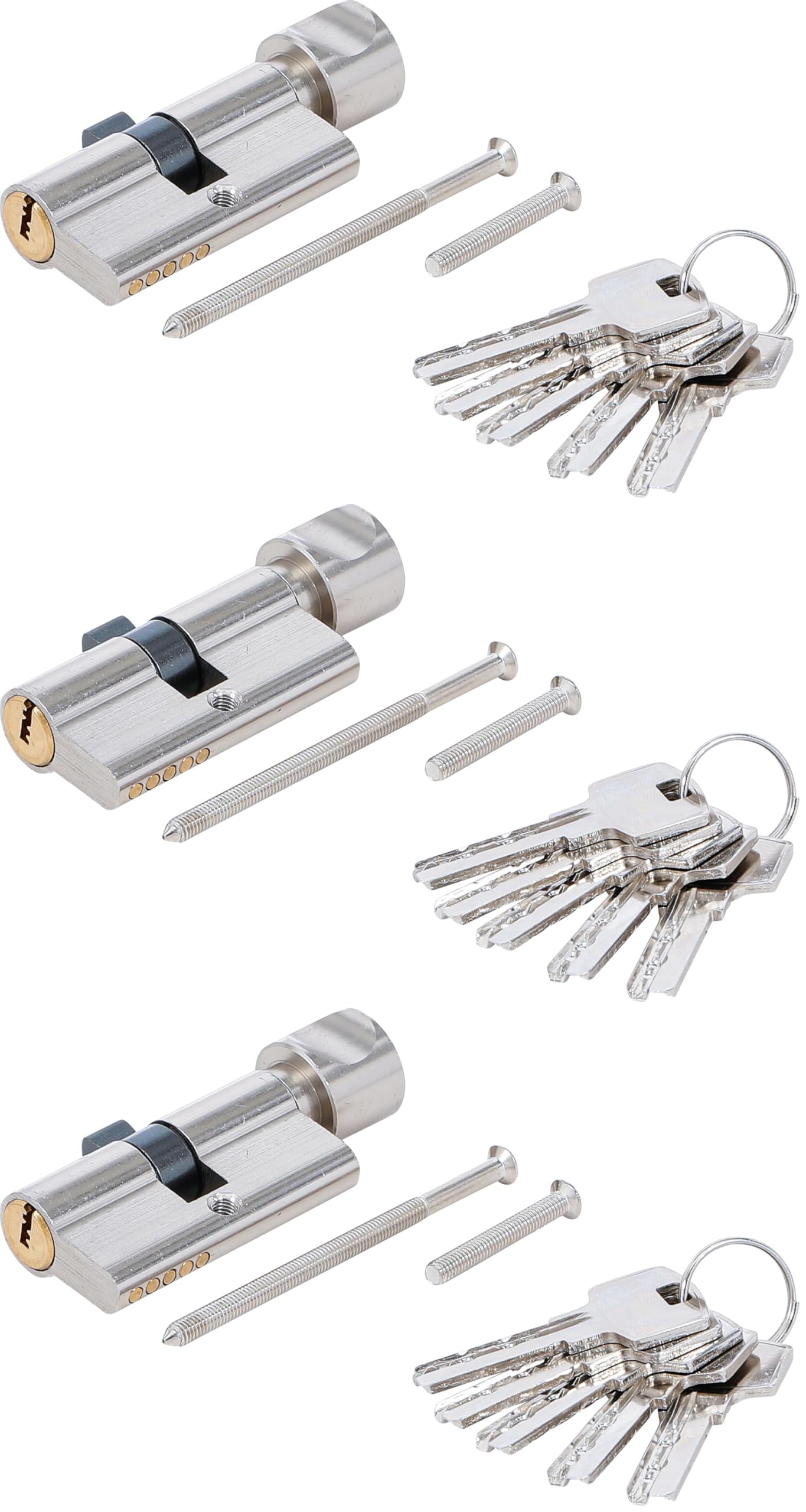 BGS Do it yourself 85260 Cylindre de serrures de sécurité avec bouton, Multicolore, 60 mm (Lot de 3)