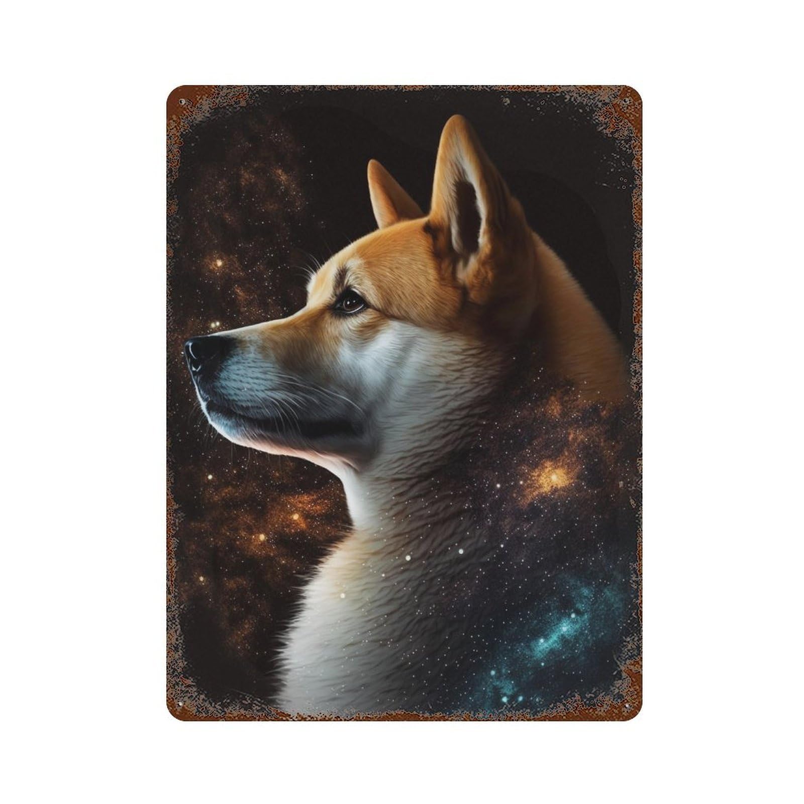 Cosmic Canine Profile-2 Distressed Metal Wall Sign 15.7"x11.8", Rustic Home Decor for Living Room, Hallway And Home Decor