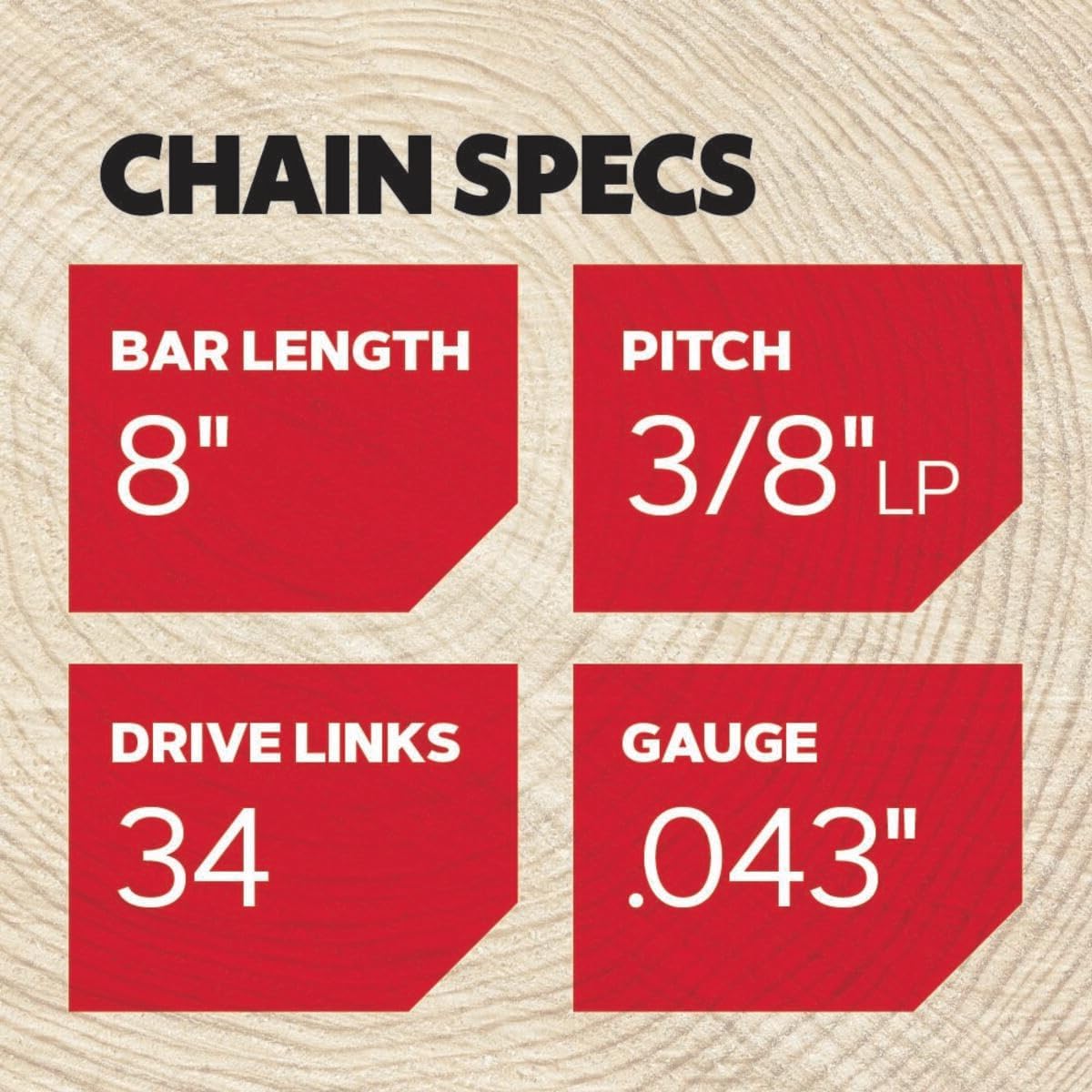 Oregon R34 AdvanceCut Replacement Chainsaw and Pole Saw Chain, for 8" Guide Bars, 34 Drive Links, Pitch: 3/8" Low Profile, .043" Gauge