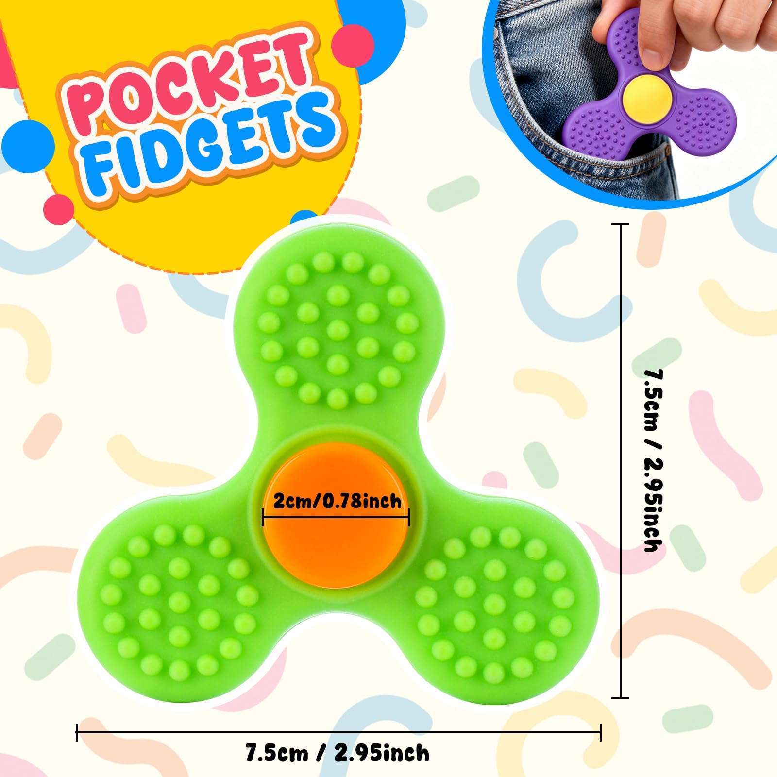 MACALOCA Sensory Fidget Spinners for Kids & Adults, Textured Finger Fidgets 6 Pack - Image 2
