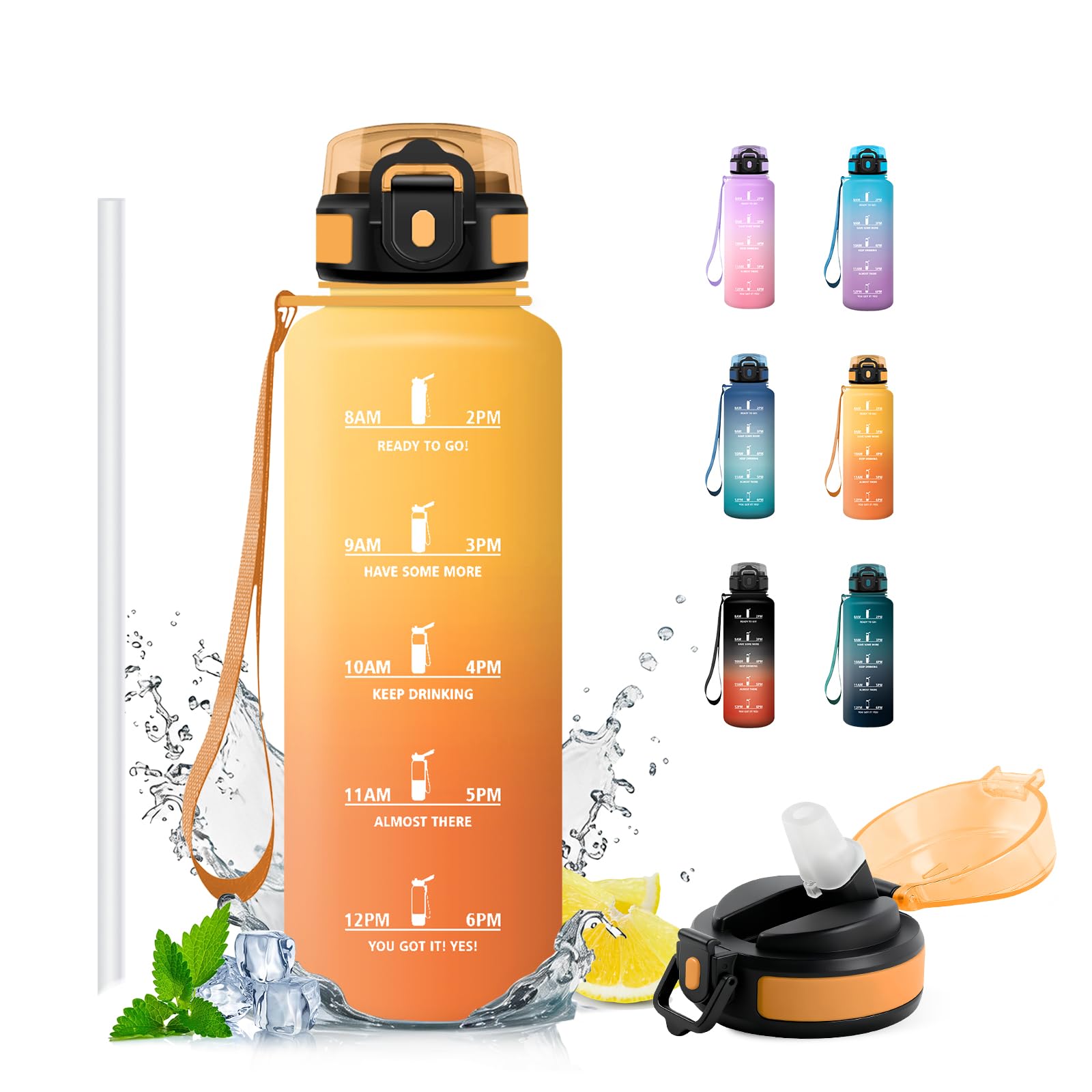 JAPORIA 1.5L Water Bottle with Straw BPA Free Motivational Water Bottles with Time Markers for Students Office Sports