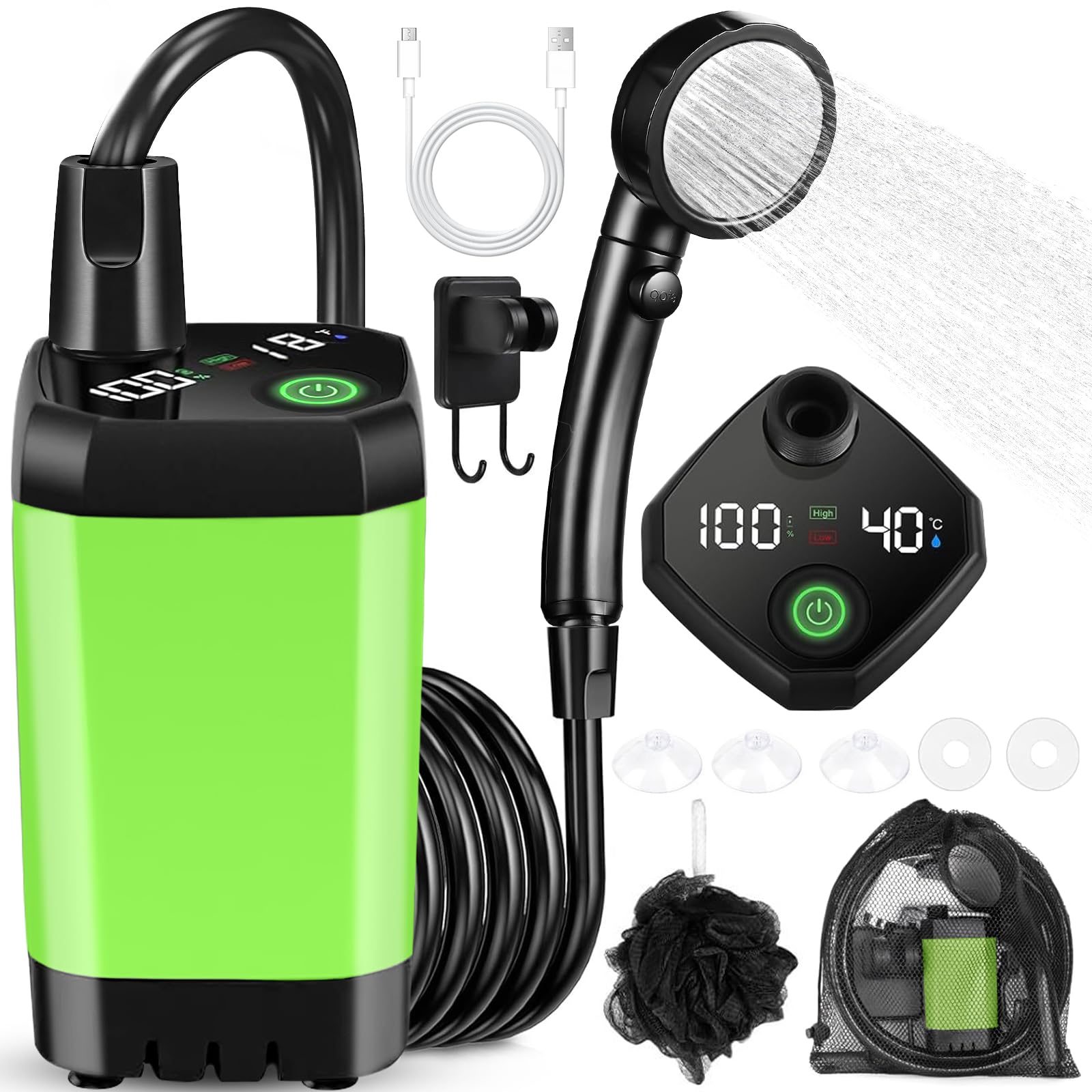 Douche Camping Portable,Douche de Camping avec Batterie Rechargeable6000mAh Pompe,Douche Extérieure avec Affichage numérique Intelligent de la température,Douche Portable pour Plage,Randonnée