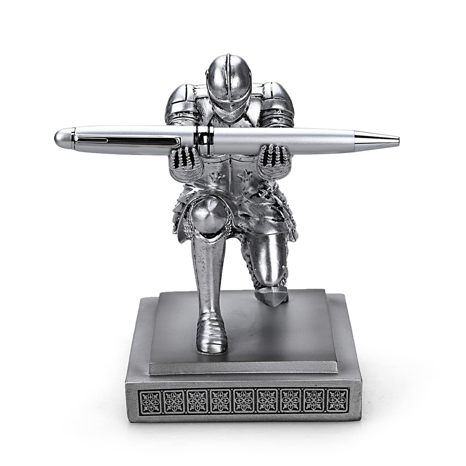 HDMbigmi Knight Pen Holder Pen Stand Desk Organizers and Accessories Resin Pencil Holder as Gift with a Fancy Pen for Office and Home Desk Organizer (Silver) - Image 2