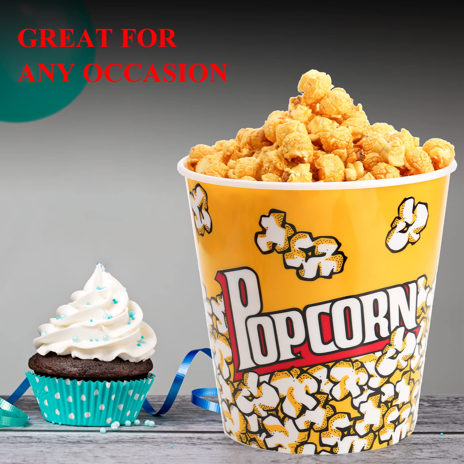 Tebery, confezione da 12 contenitori in plastica per popcorn riutilizzabili, per serate cinematografiche, 17,8 x 17,8 cm