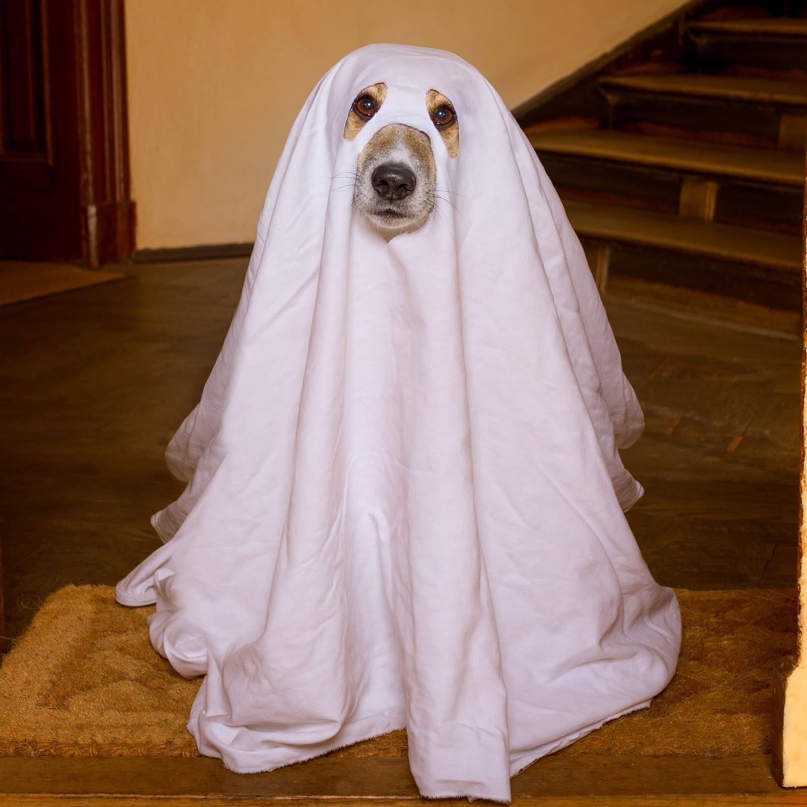 Sweetude Halloween Ghost Dog Costume with Pumpkin Bag Cosplay,Large : Pet Supplies