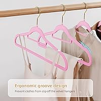Vista 2 de Perchas de terciopelo para ropa, de fieltro, antideslizantes, color rosa rosa, para ahorrar espacio, para dormitorio, perchas resistentes