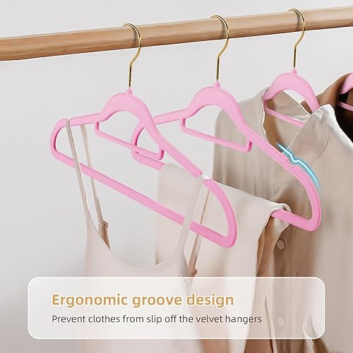 Miniatura 2 de Perchas de terciopelo para ropa, de fieltro, antideslizantes, color rosa rosa, para ahorrar espacio, para dormitorio, perchas resistentes para